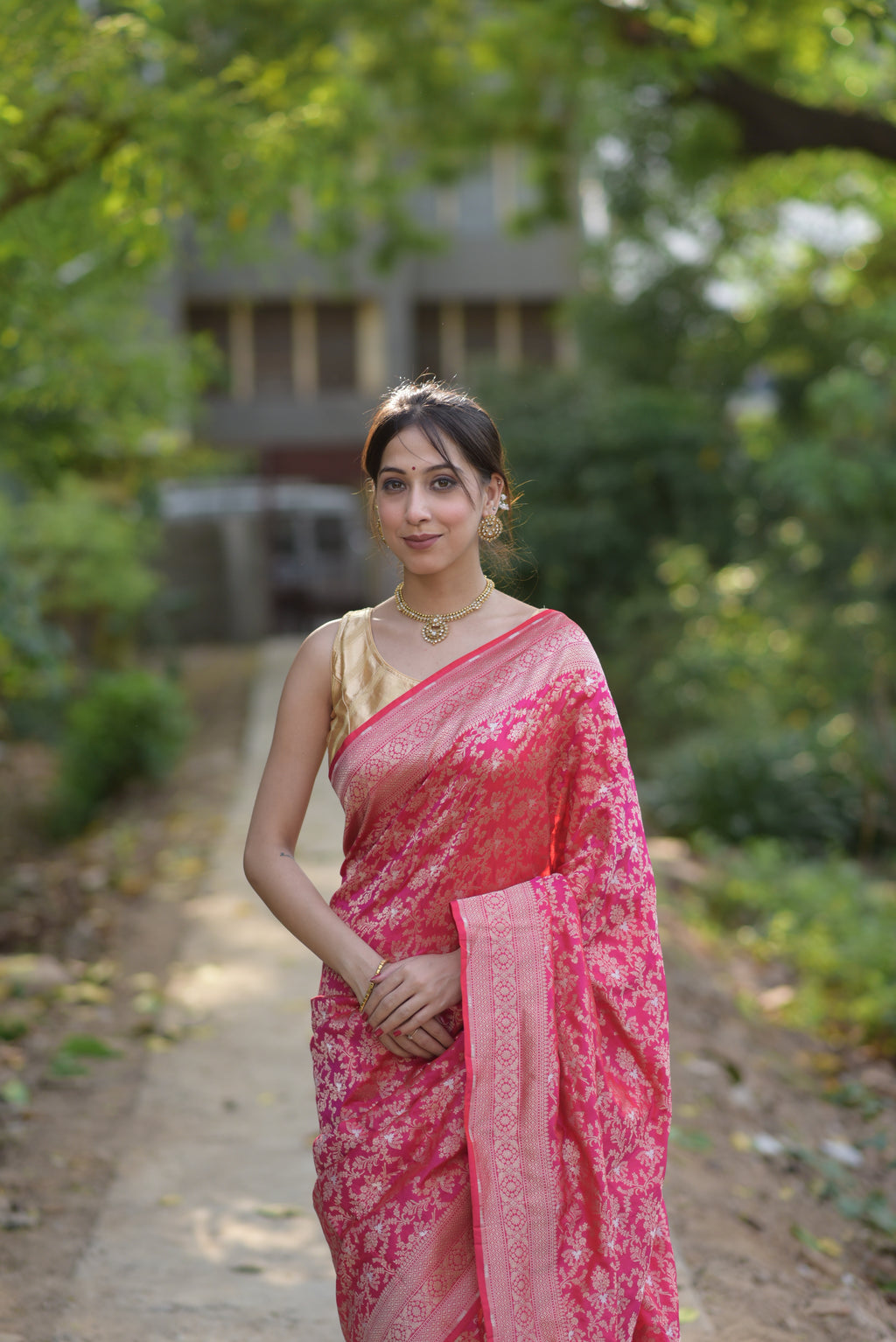 Crimson Pink Pure Handwoven Banarasi Katan Silk Saree