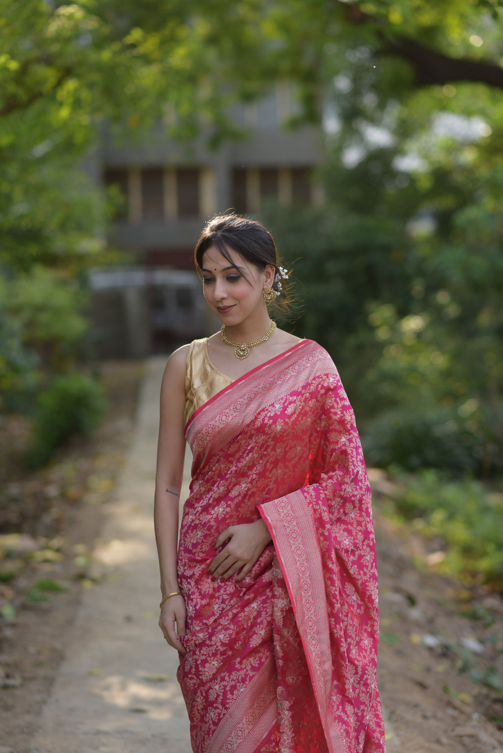 Crimson Pink Pure Handwoven Banarasi Katan Silk Saree