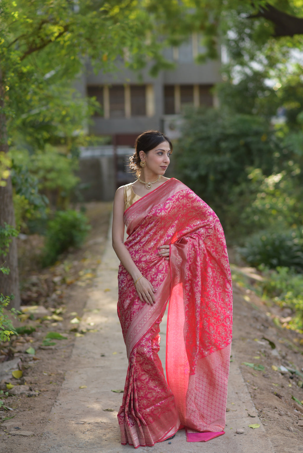 Crimson Pink Pure Handwoven Banarasi Katan Silk Saree