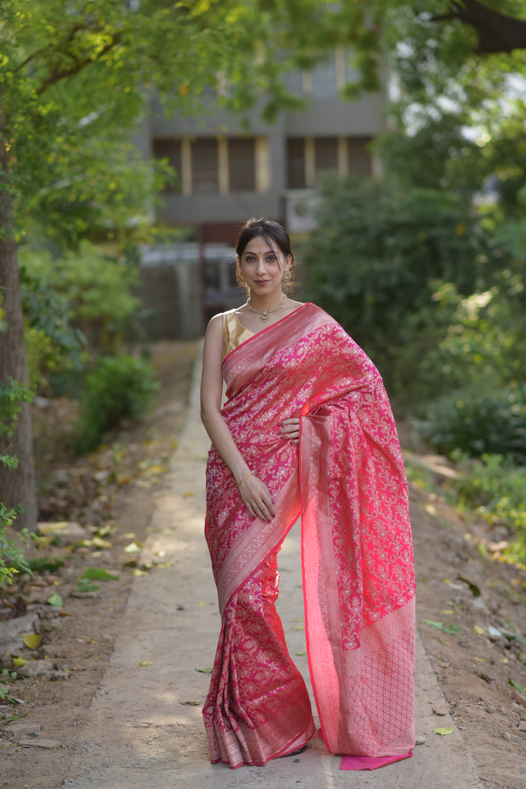 Crimson Pink Pure Handwoven Banarasi Katan Silk Saree