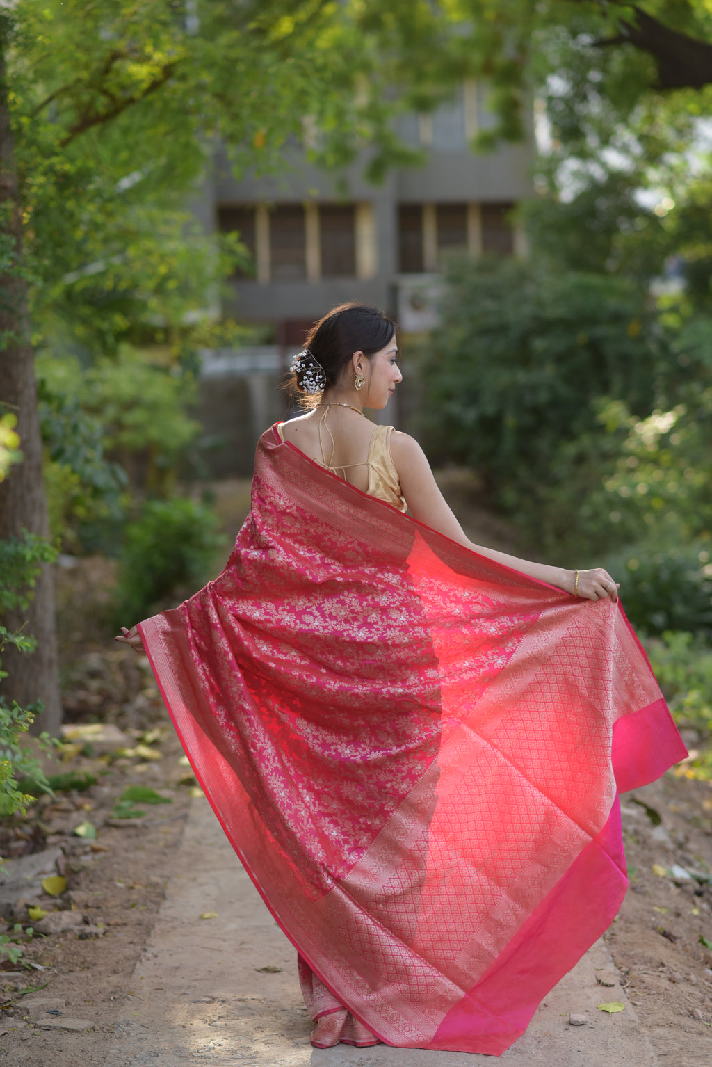 Crimson Pink Pure Handwoven Banarasi Katan Silk Saree