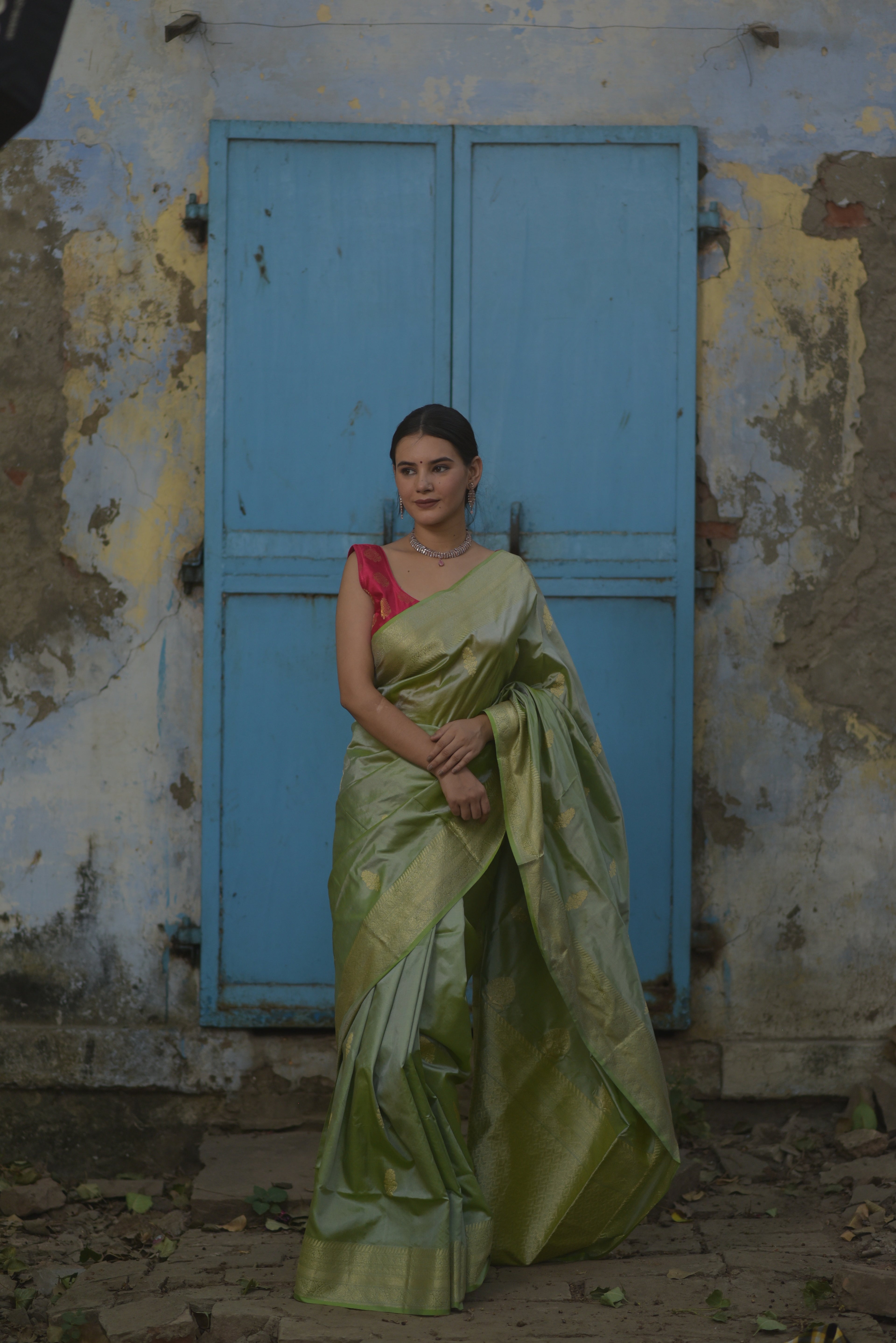 Pear Green Pure Handwoven Banarasi Katan Silk Saree