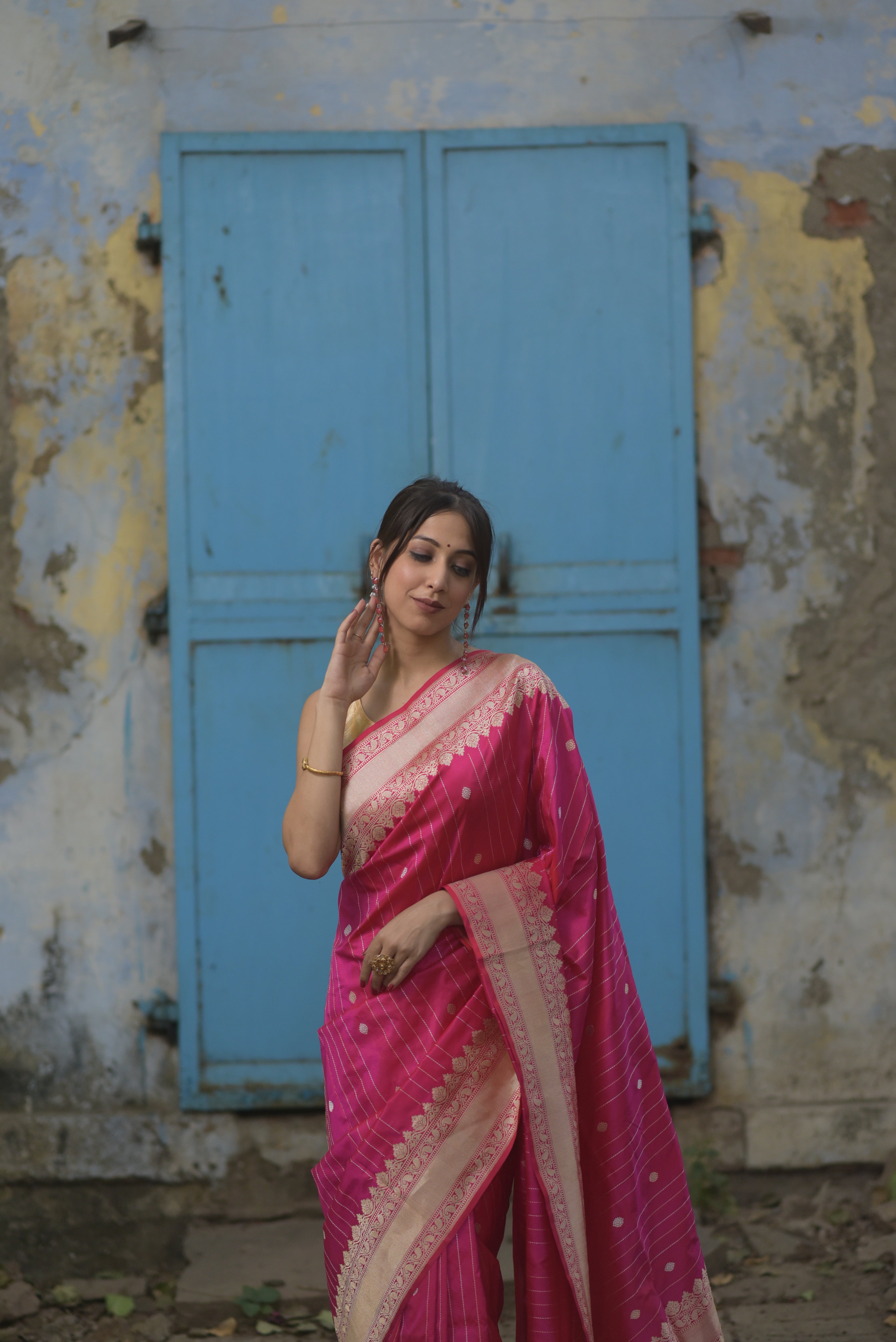 Ruby Pink SonaRupa Pure Handwoven Banarasi Katan Silk Saree