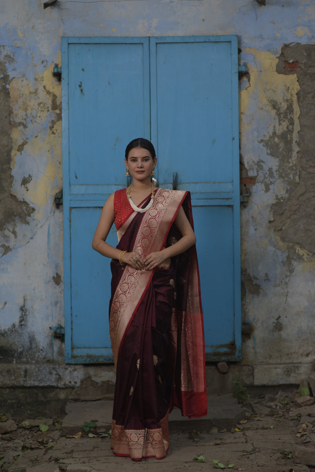 Mahogany Brown Pure Handwoven Banarasi Katan Silk Saree