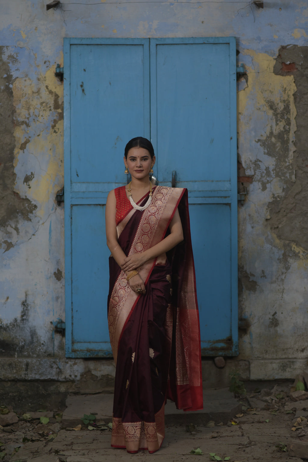 Mahogany Brown Pure Handwoven Banarasi Katan Silk Saree