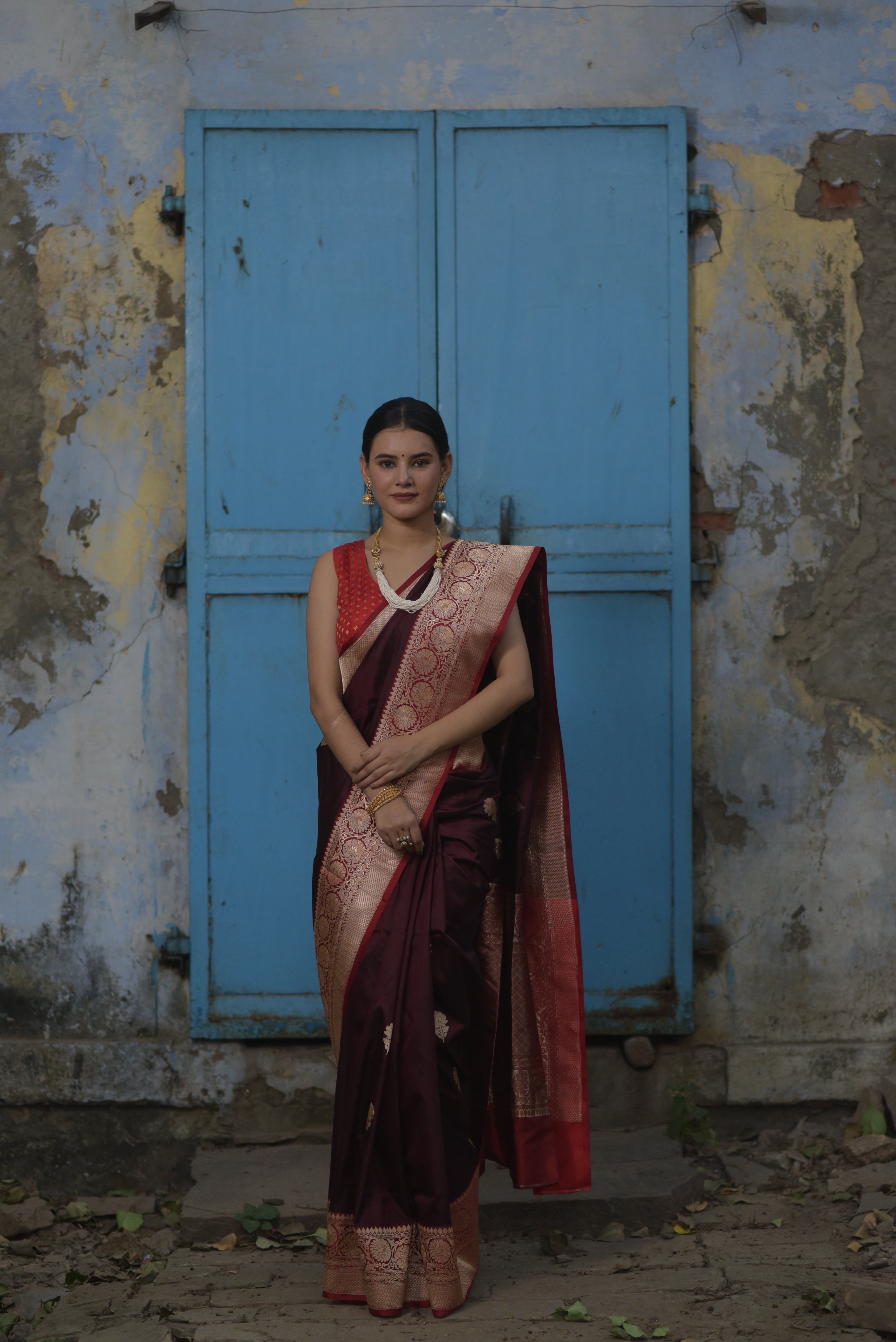 Mahogany Brown Pure Handwoven Banarasi Katan Silk Saree