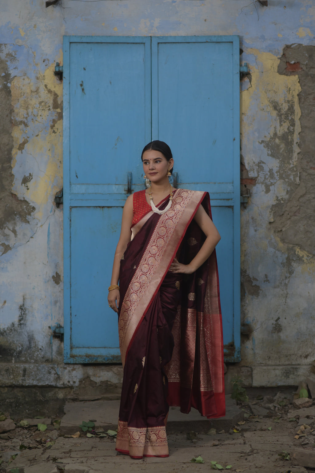 Mahogany Brown Pure Handwoven Banarasi Katan Silk Saree