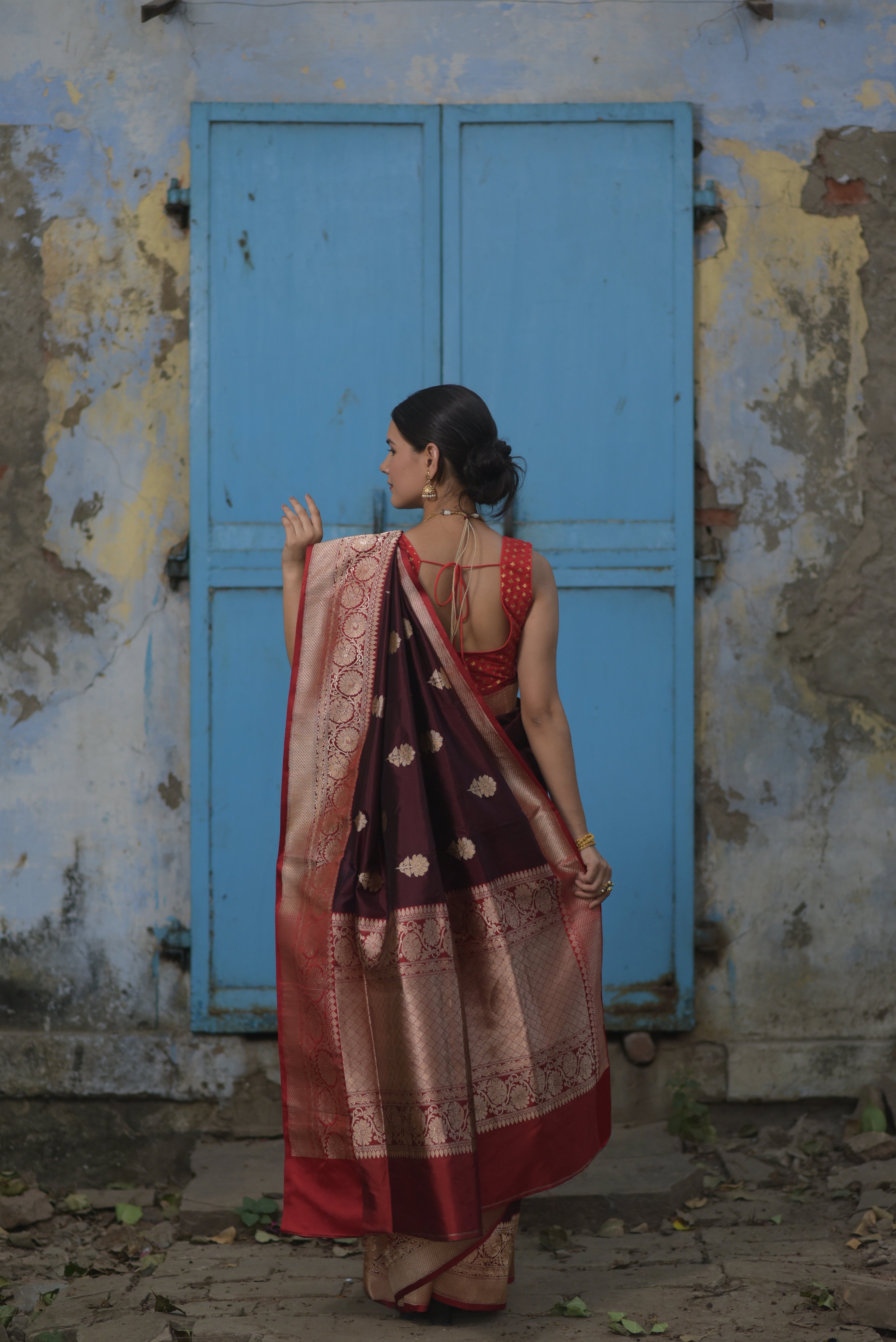Mahogany Brown Pure Handwoven Banarasi Katan Silk Saree