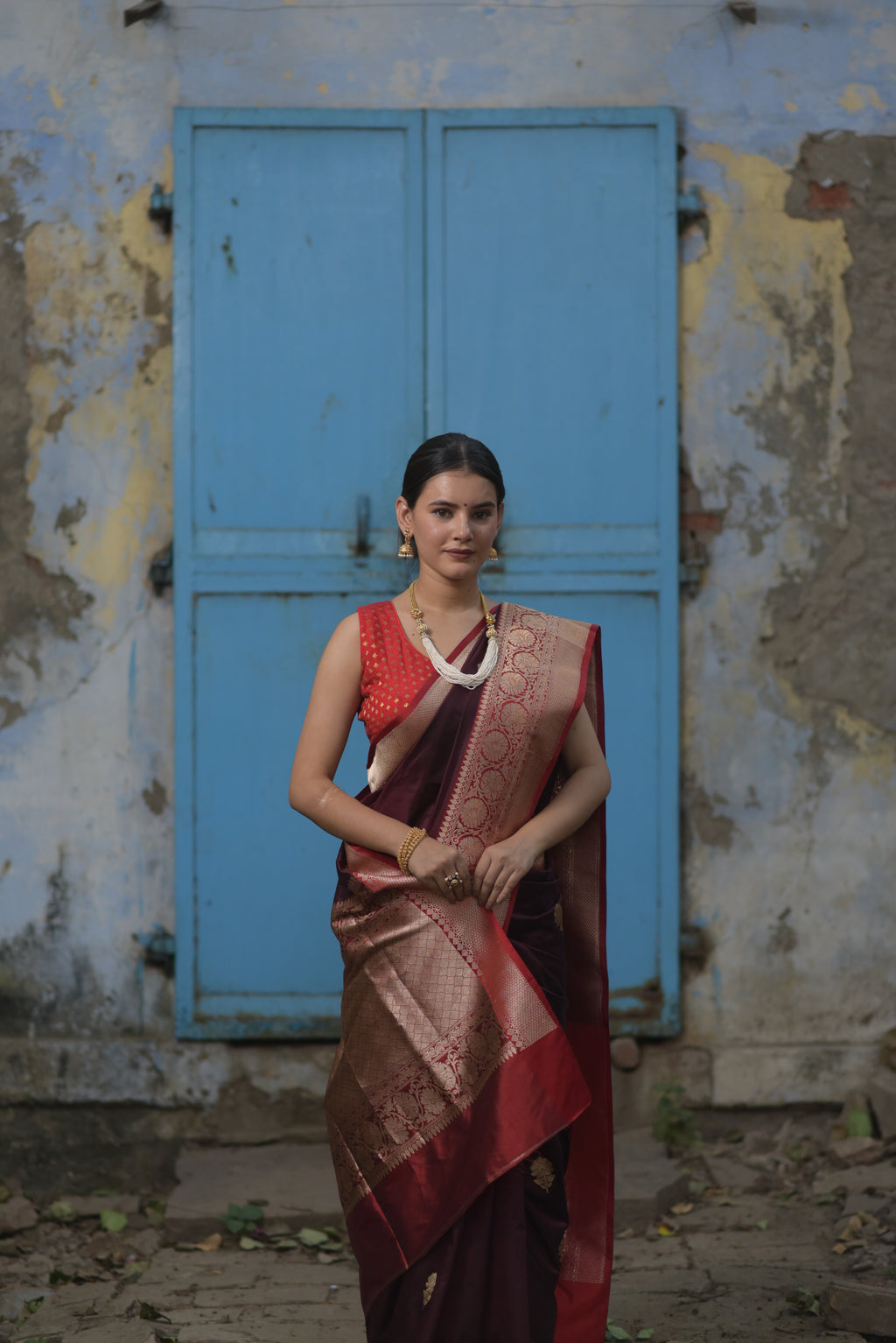 Mahogany Brown Pure Handwoven Banarasi Katan Silk Saree