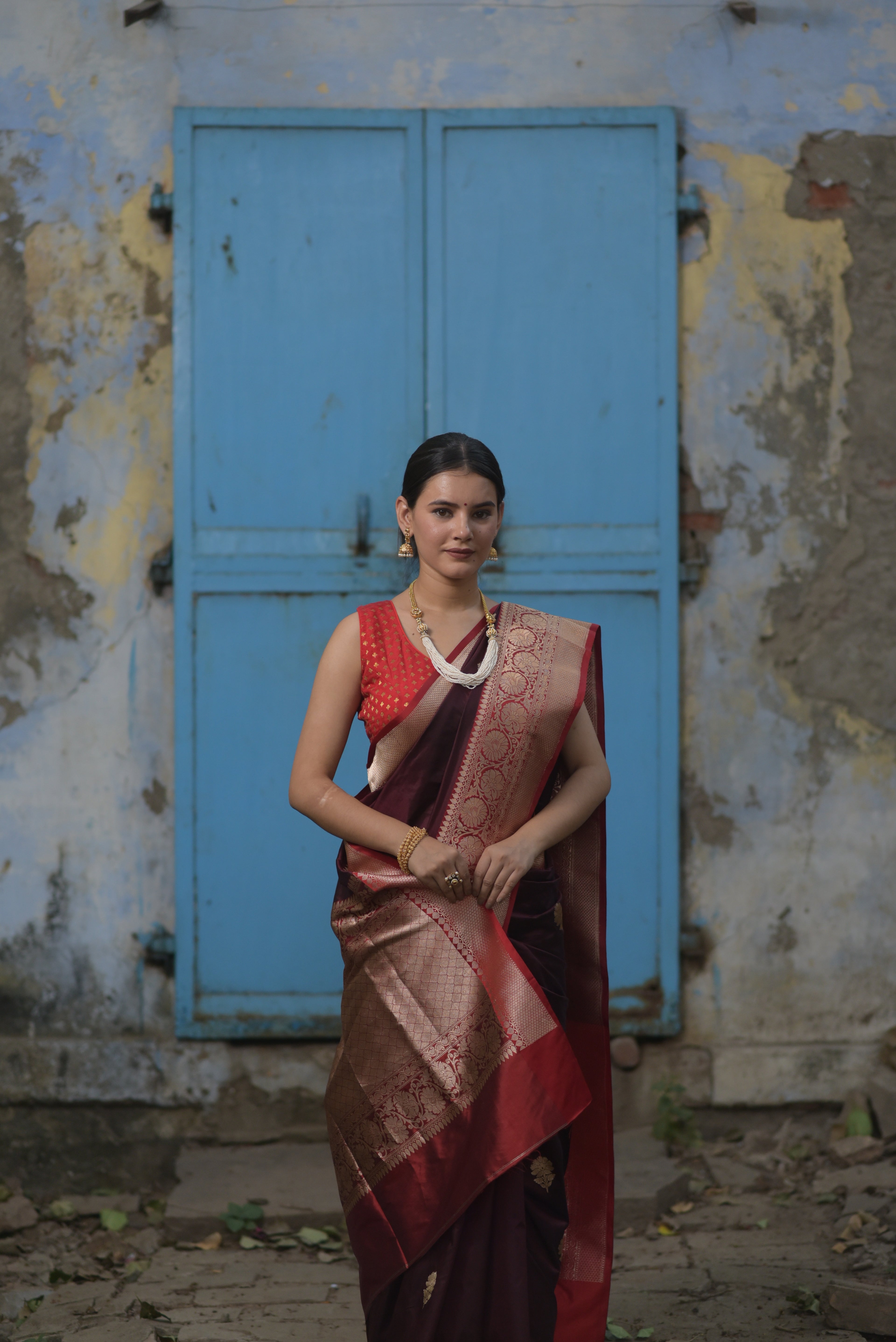 Mahogany Brown Pure Handwoven Banarasi Katan Silk Saree