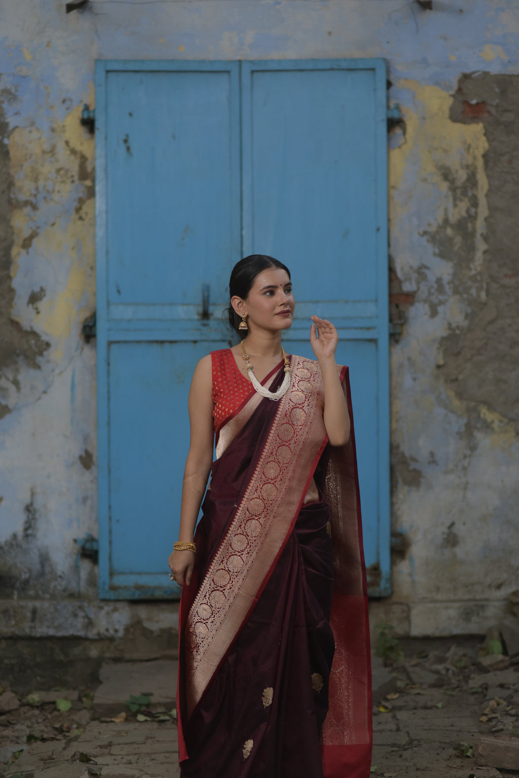 Mahogany Brown Pure Handwoven Banarasi Katan Silk Saree