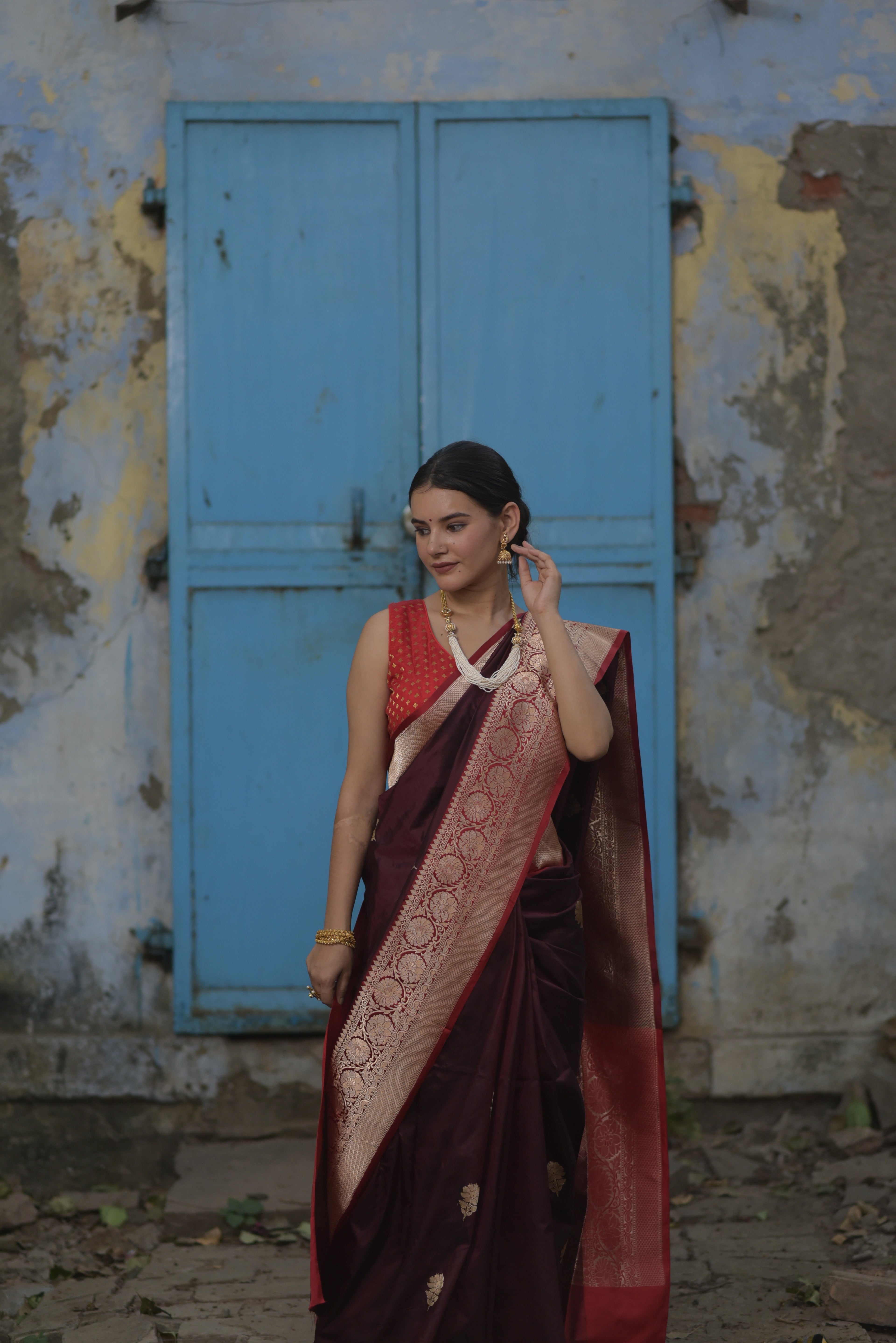 Mahogany Brown Pure Handwoven Banarasi Katan Silk Saree