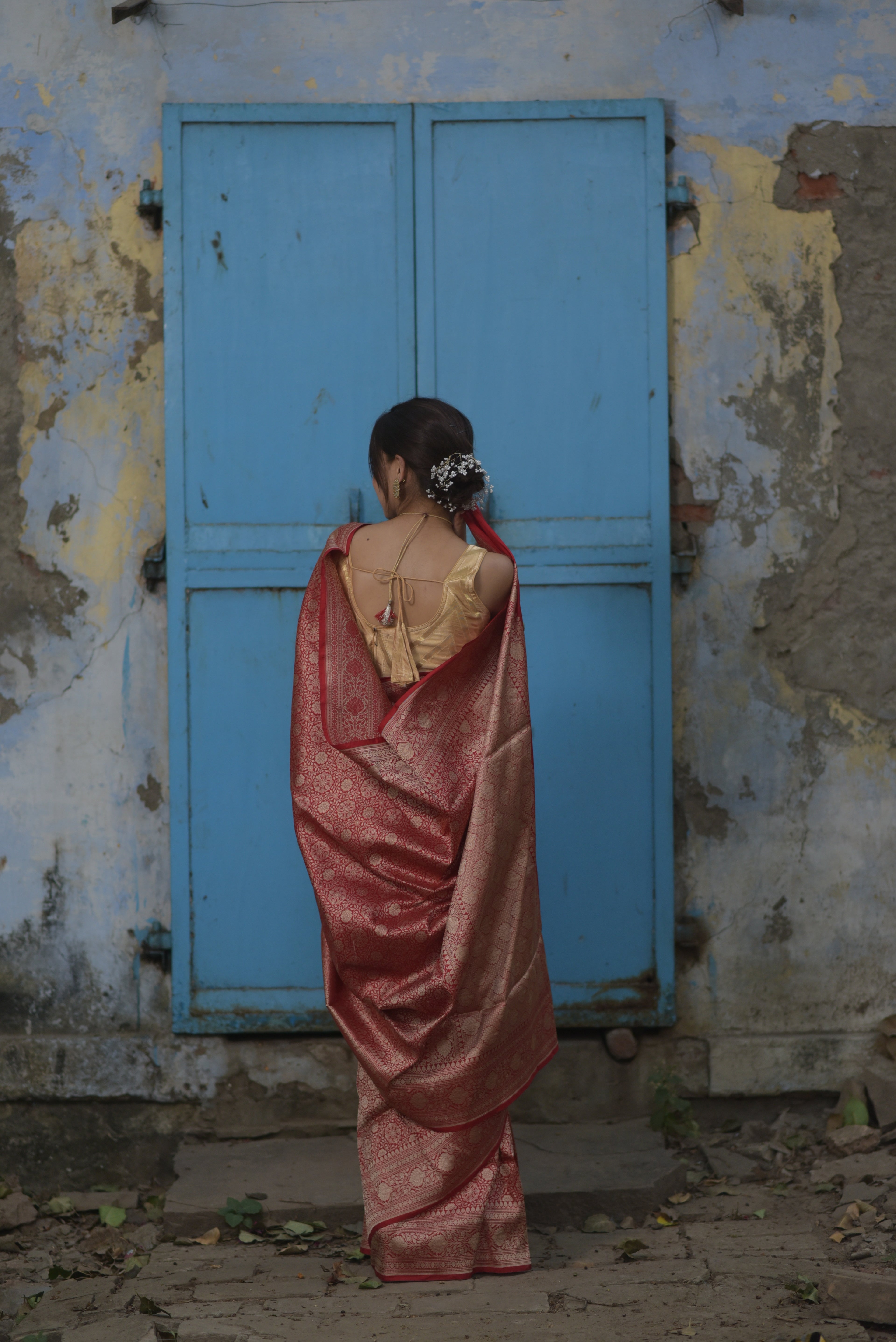 Red Jaal Pure Handwoven Banarasi Katan Silk Saree