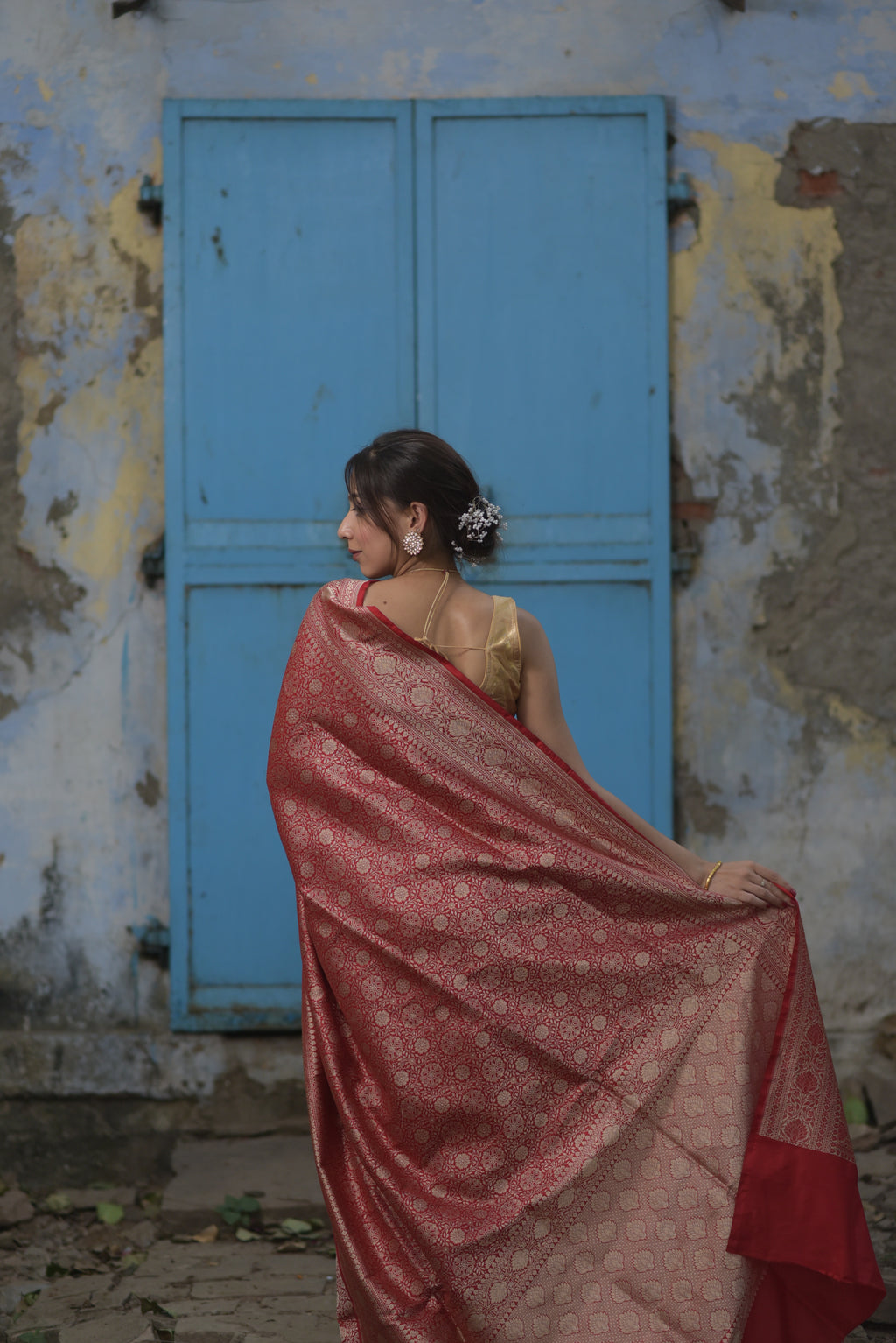 Red Jaal Pure Handwoven Banarasi Katan Silk Saree