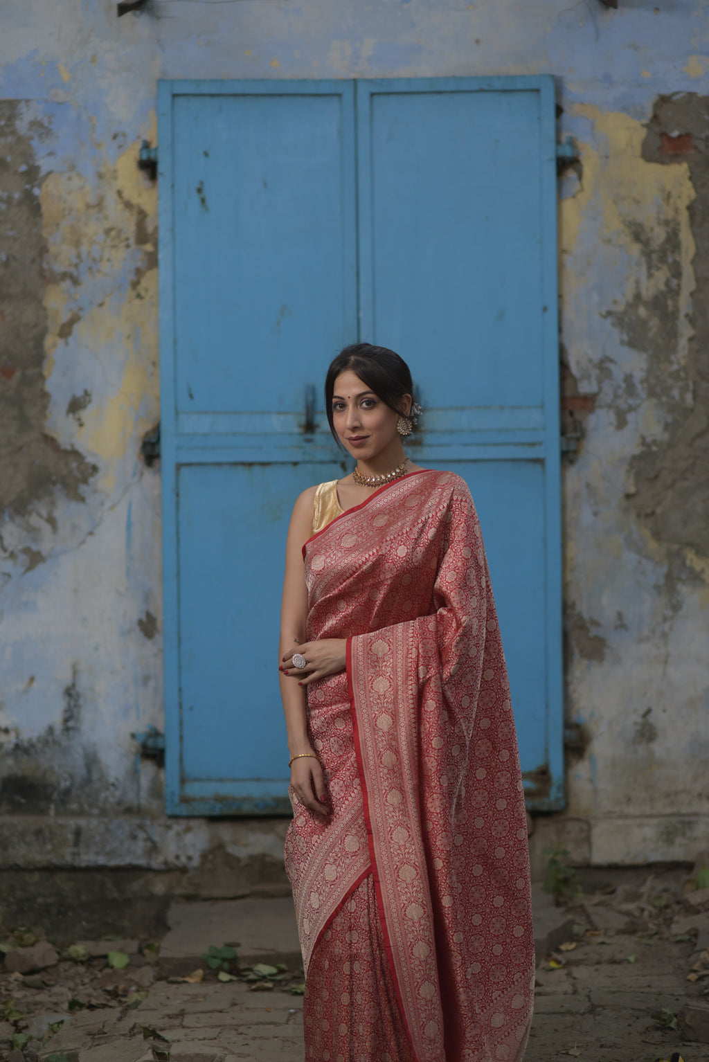 Red Jaal Pure Handwoven Banarasi Katan Silk Saree