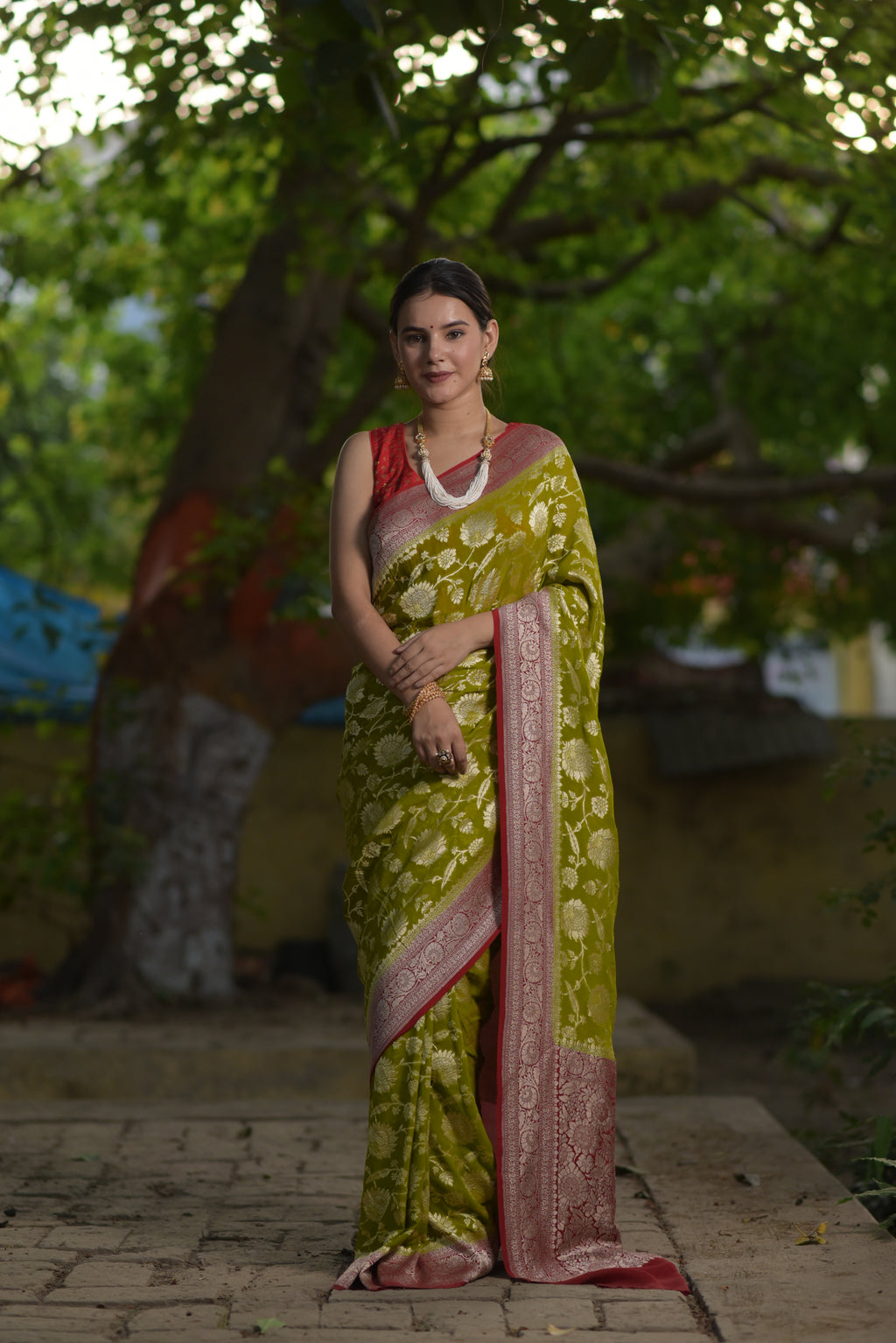 Apple Green Khaddi Chiffon Handwoven Banarasi Saree