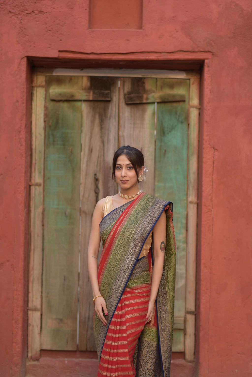 Red Khaddi Chiffon Handwoven Banarasi Saree