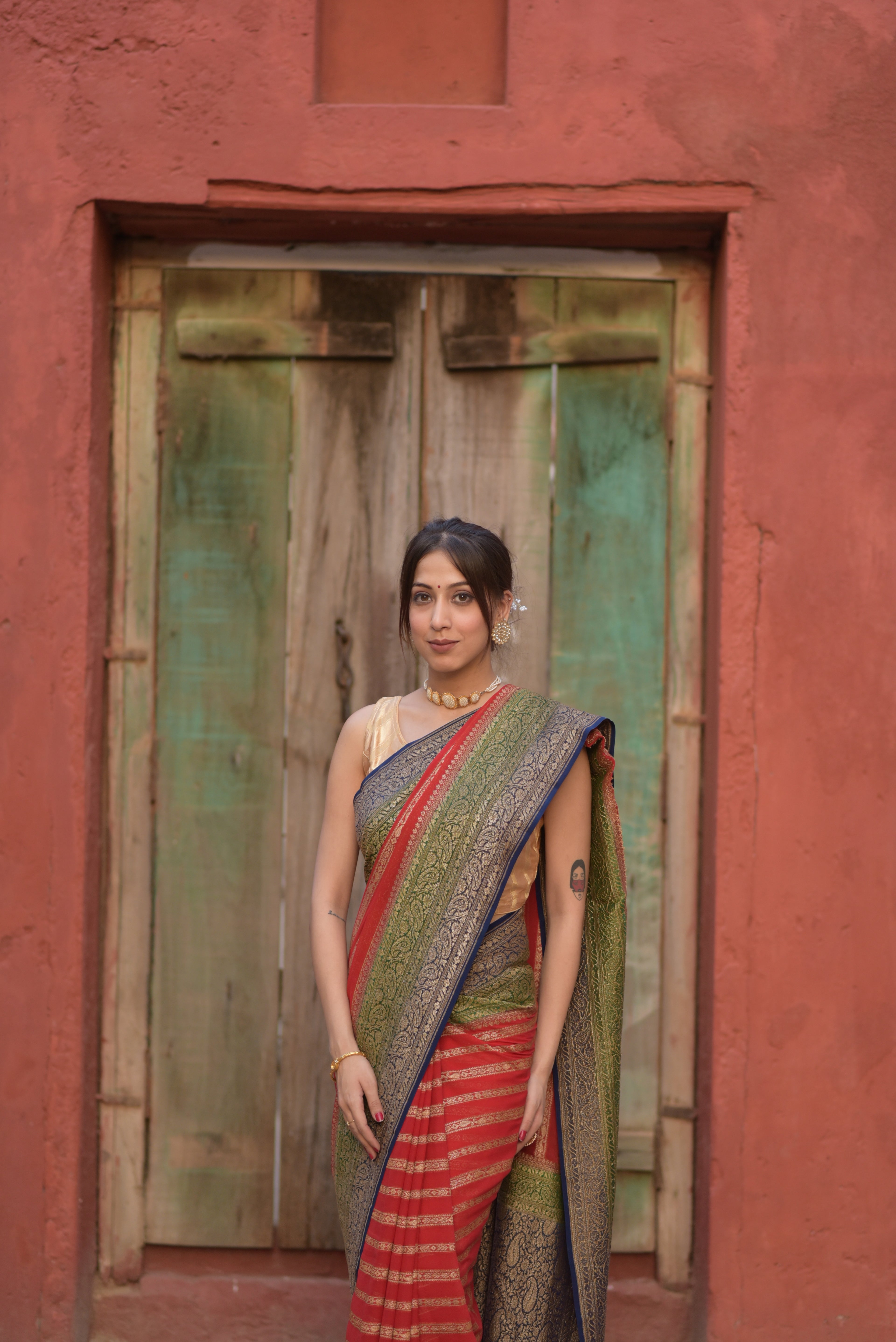 Red Khaddi Chiffon Handwoven Banarasi Saree