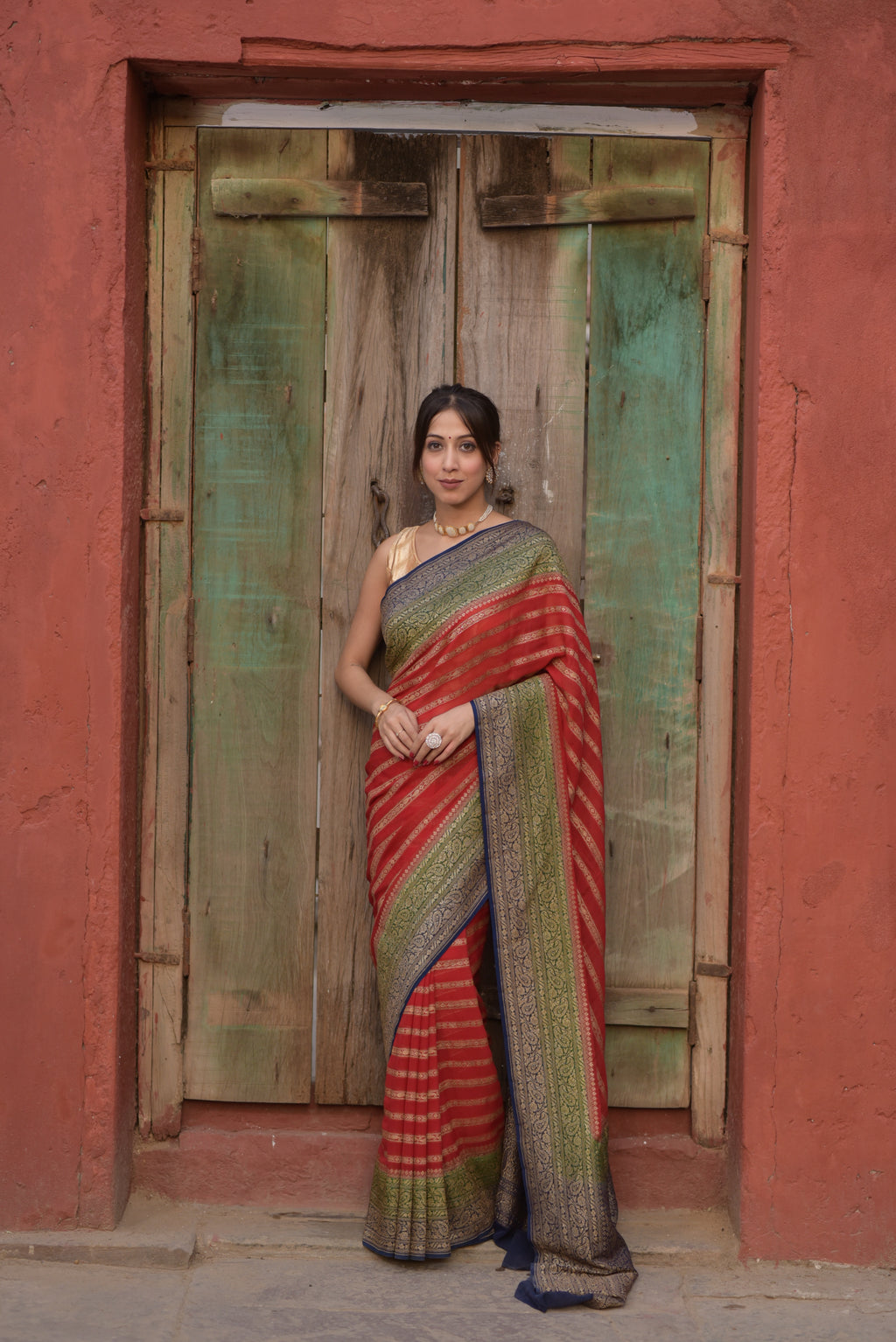 Red Khaddi Chiffon Handwoven Banarasi Saree