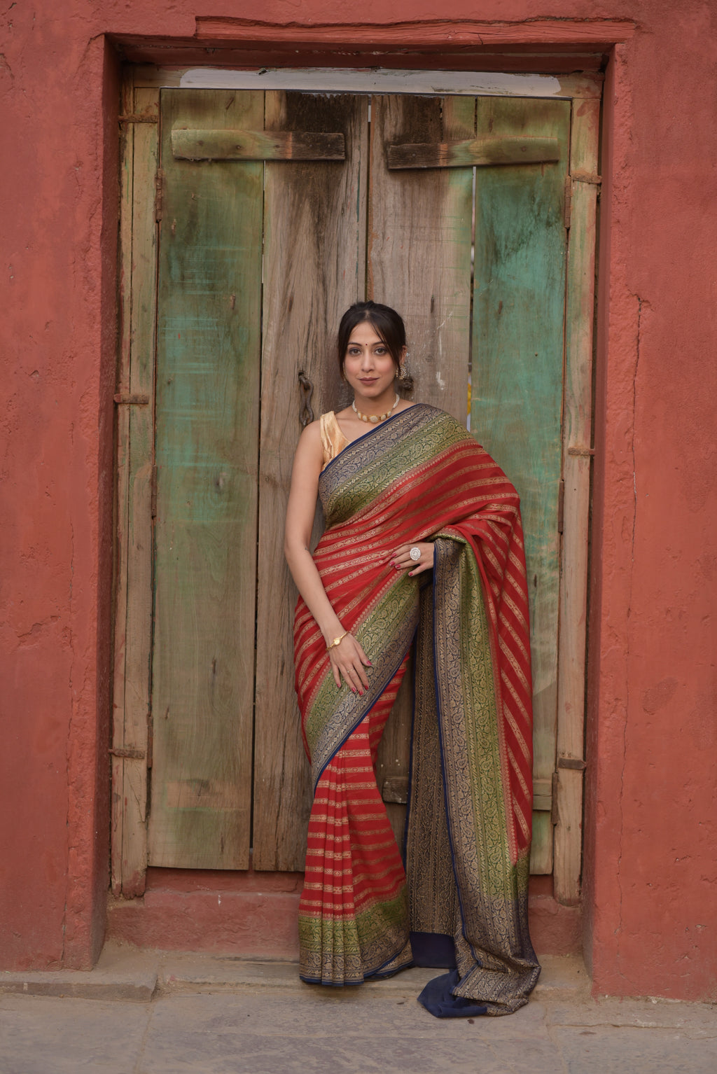Red Khaddi Chiffon Handwoven Banarasi Saree