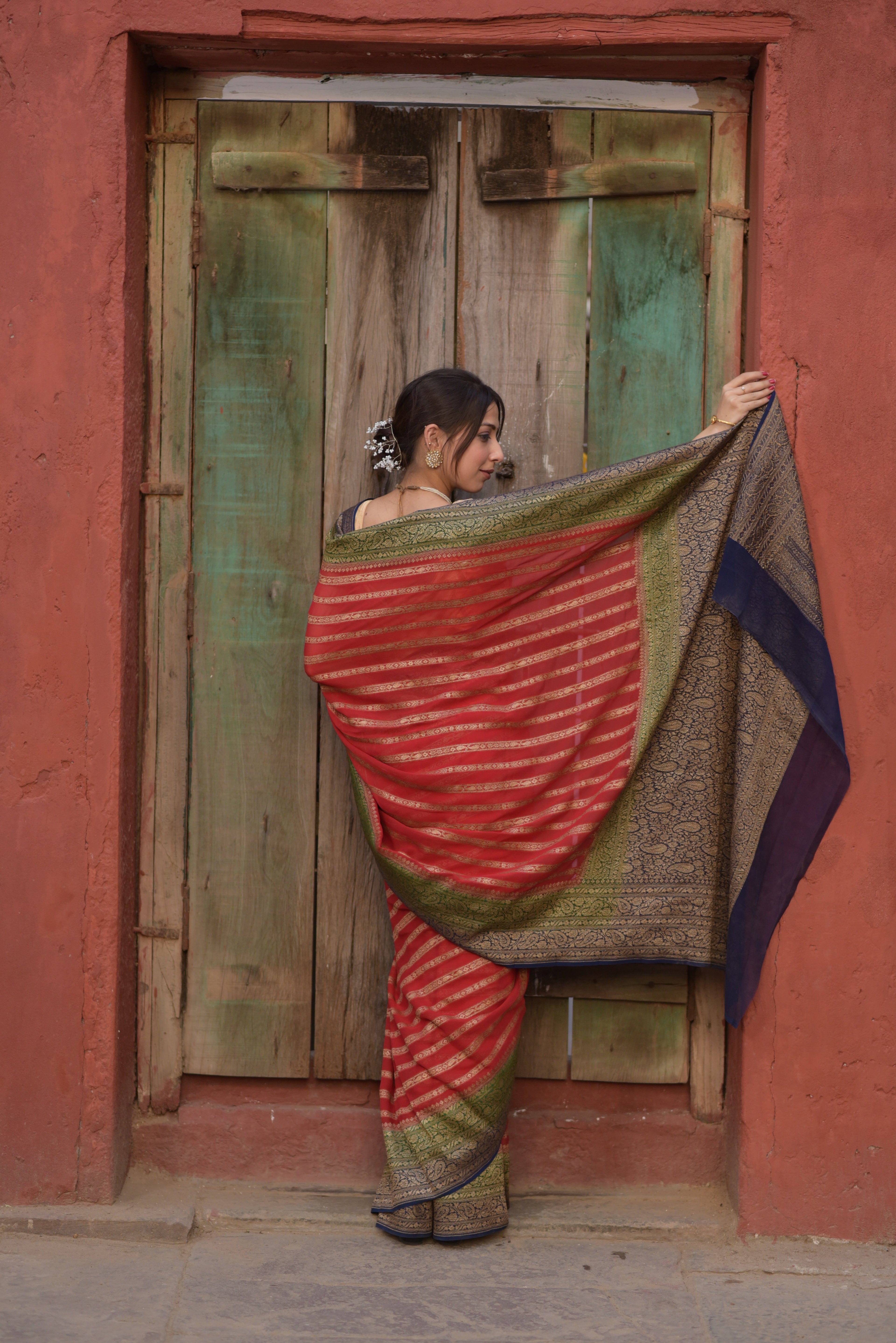 Red Khaddi Chiffon Handwoven Banarasi Saree