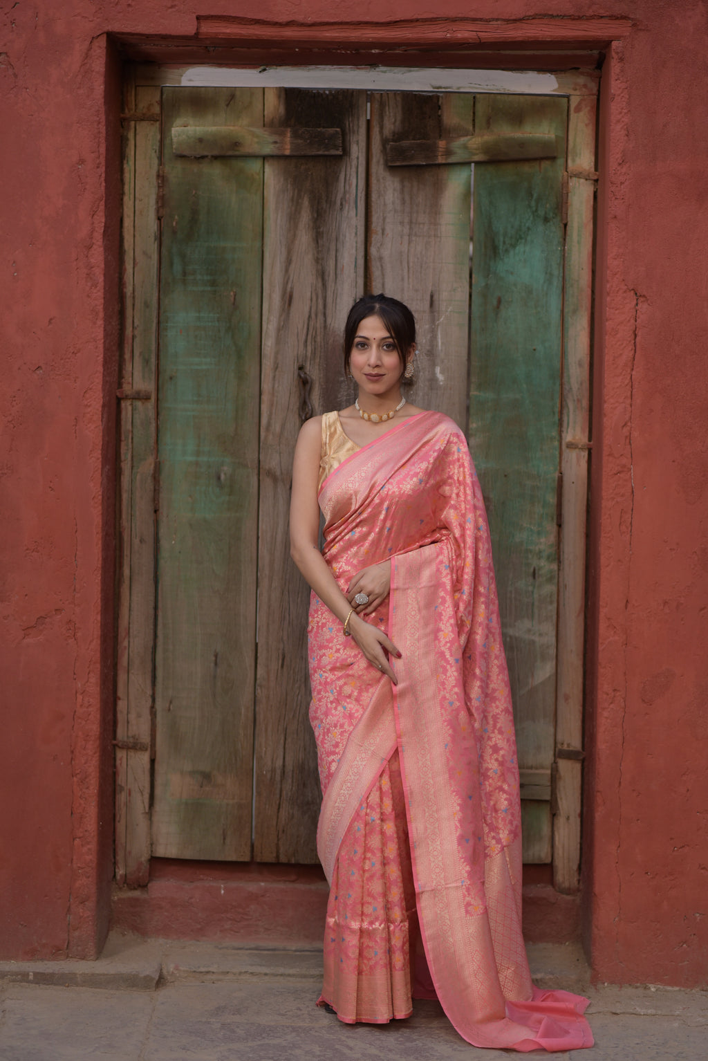 Carnation Pink Pure Handwoven Banarasi Katan Silk Saree