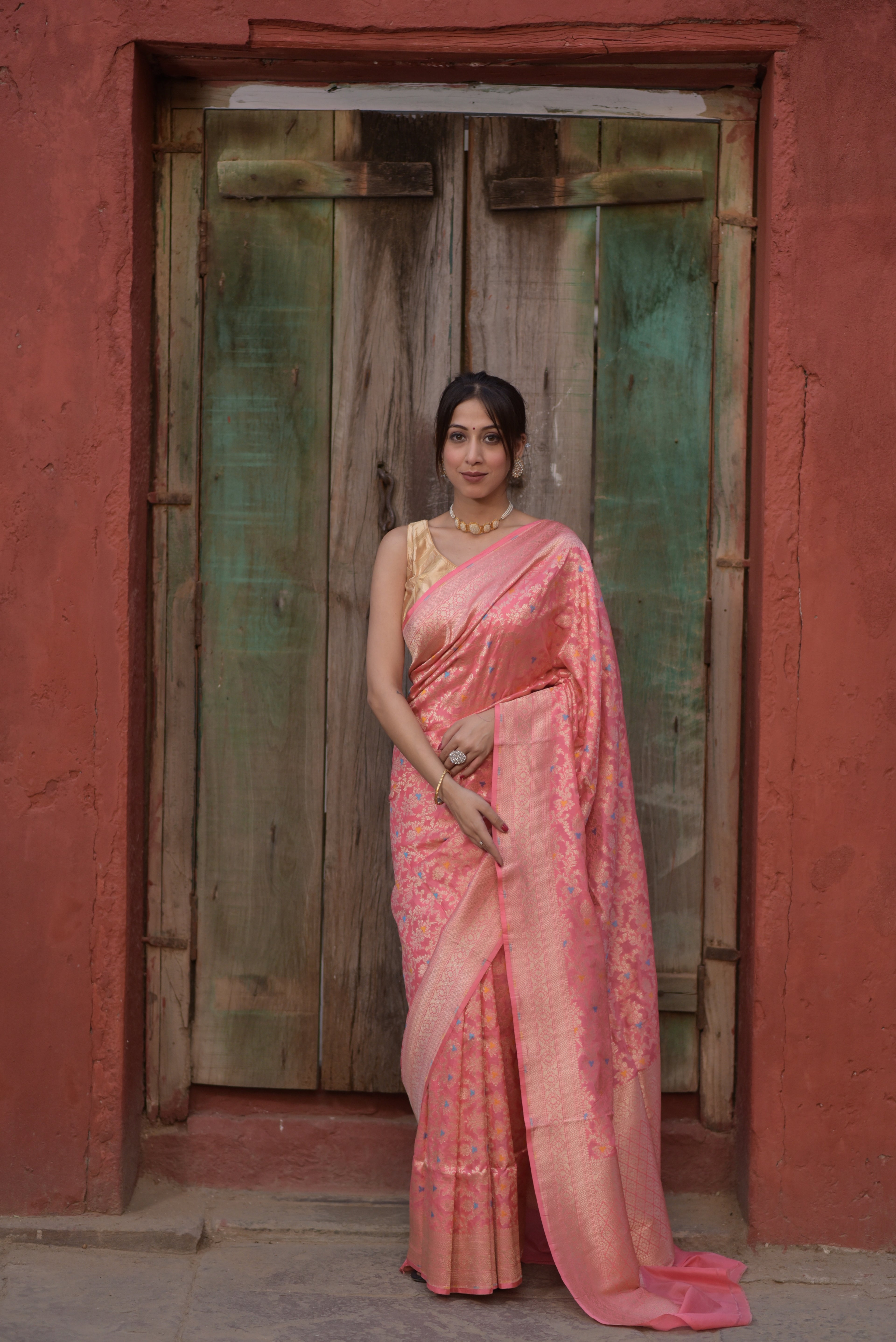 Carnation Pink Pure Handwoven Banarasi Katan Silk Saree