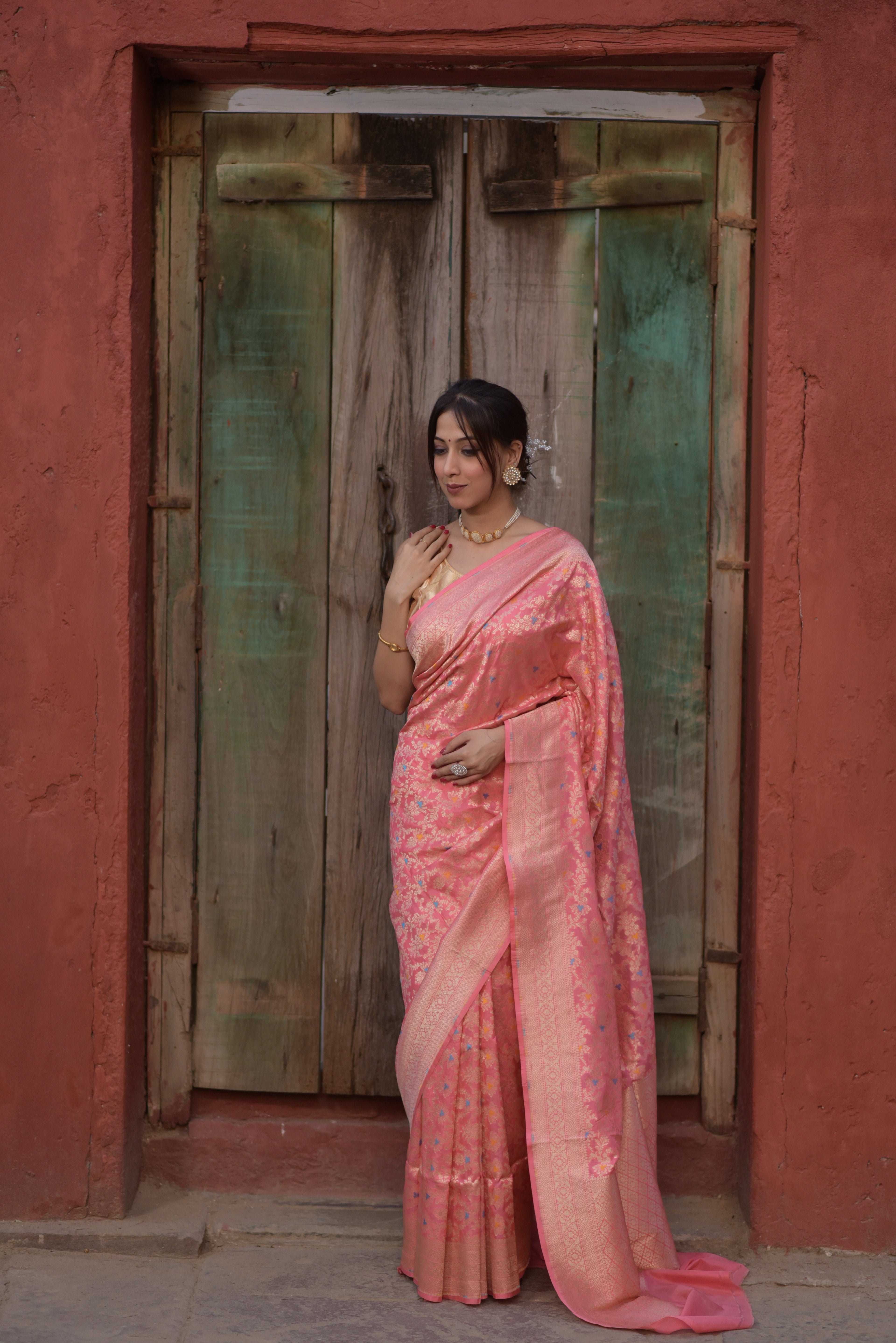 Carnation Pink Pure Handwoven Banarasi Katan Silk Saree