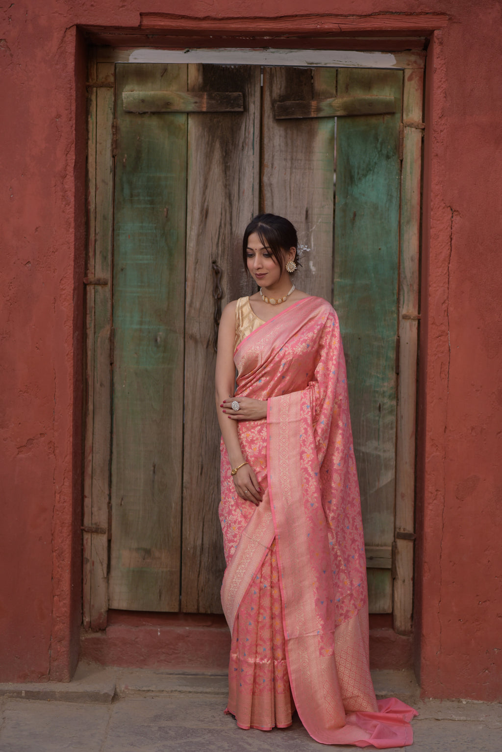 Carnation Pink Pure Handwoven Banarasi Katan Silk Saree