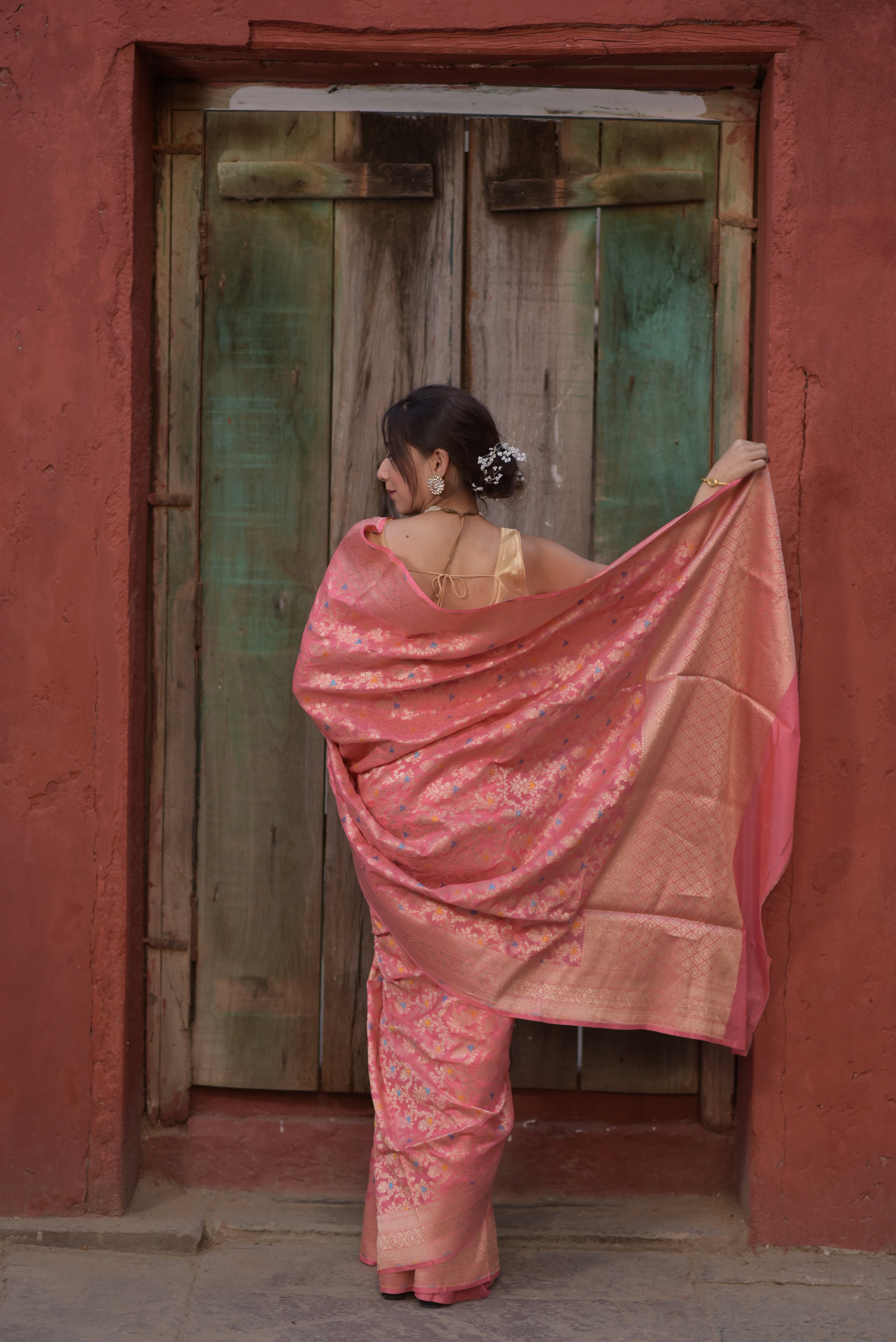 Carnation Pink Pure Handwoven Banarasi Katan Silk Saree