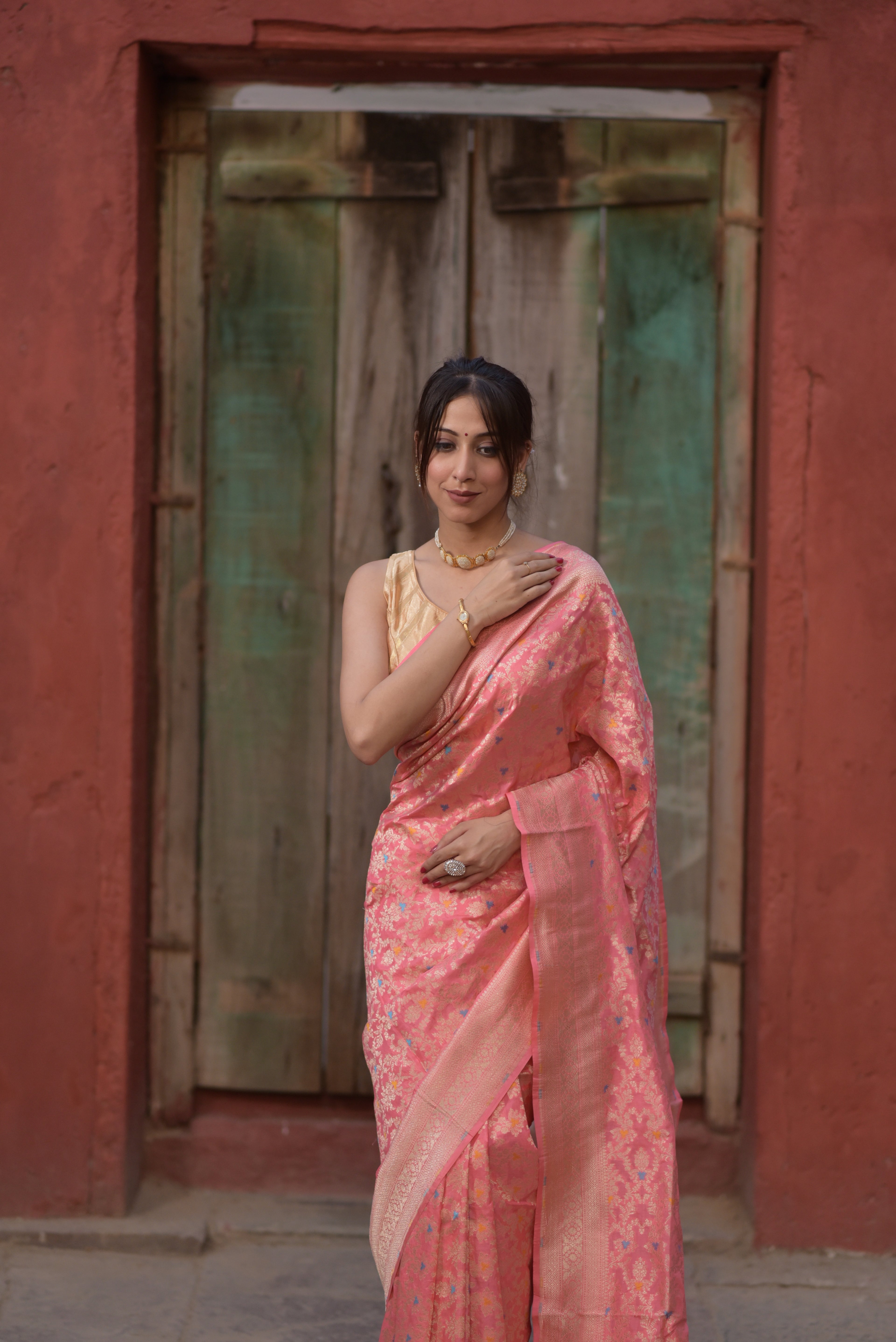 Carnation Pink Pure Handwoven Banarasi Katan Silk Saree