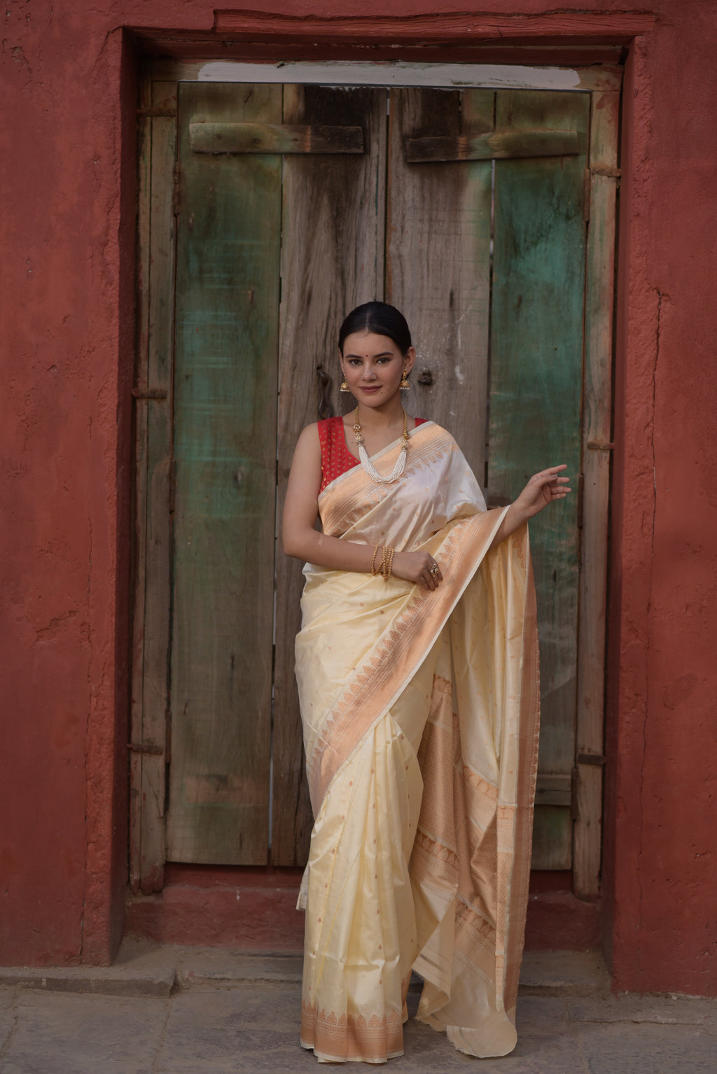 Almond Cream Pure Handwoven Banarasi Katan Silk Saree