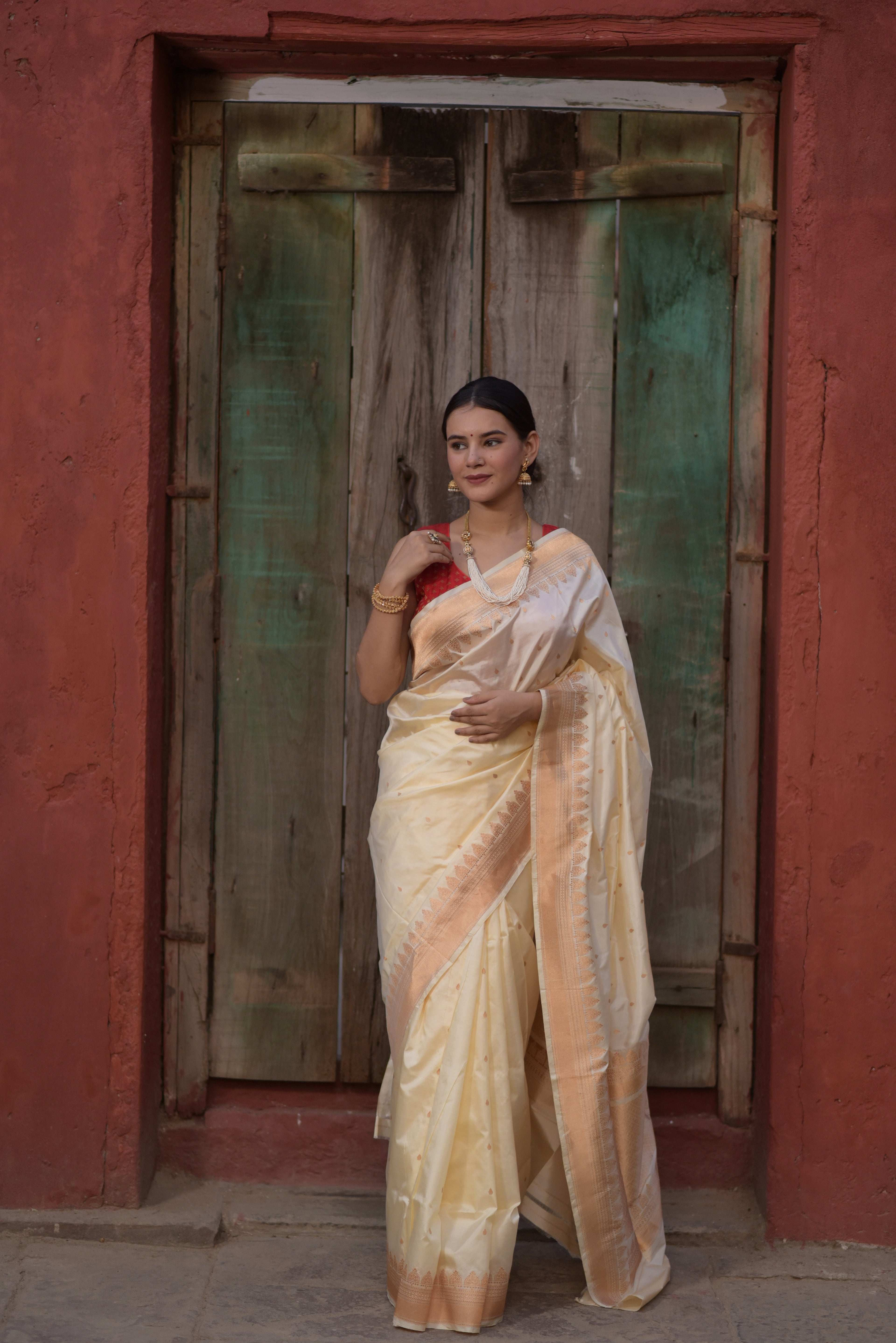 Almond Cream Pure Handwoven Banarasi Katan Silk Saree