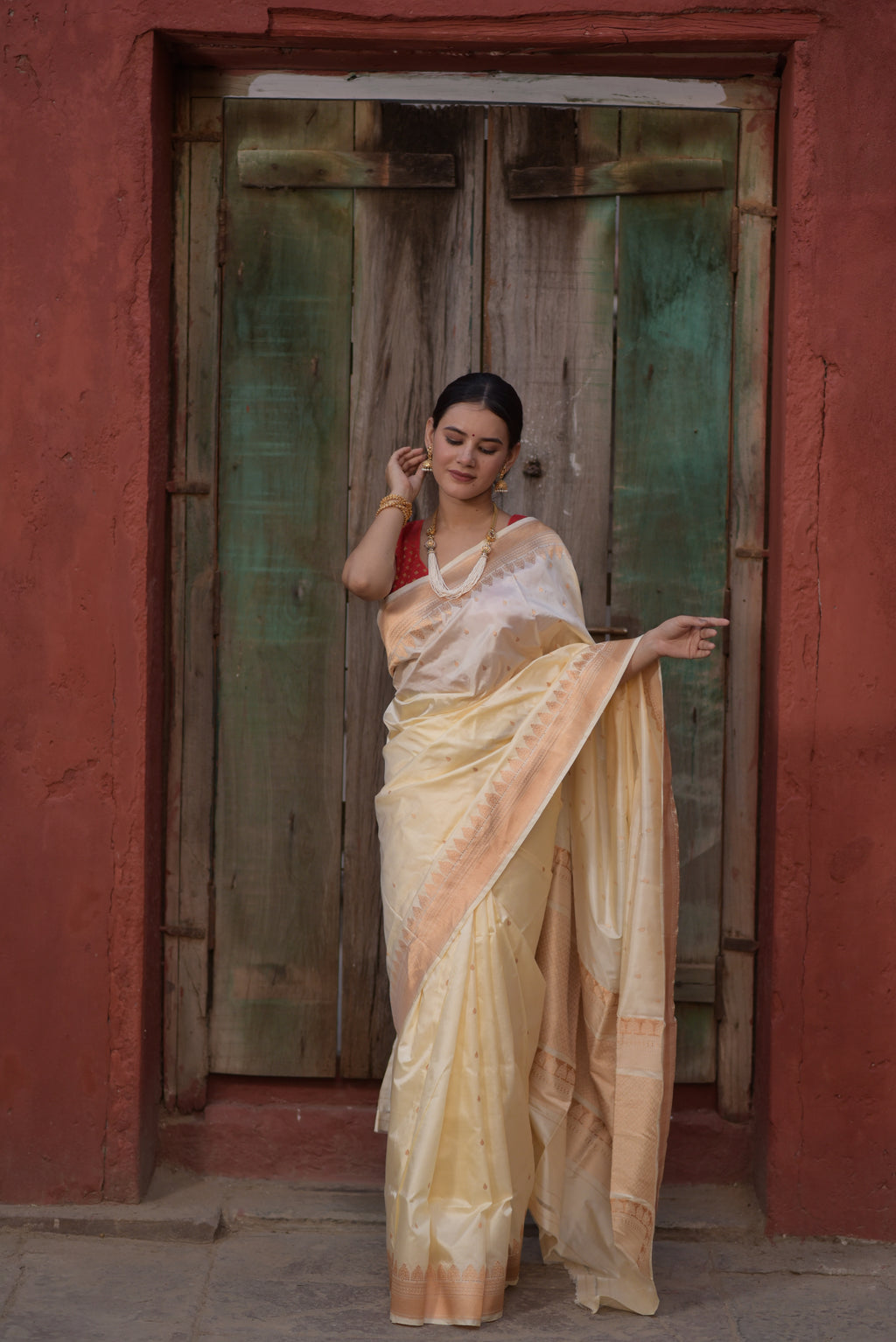 Almond Cream Pure Handwoven Banarasi Katan Silk Saree