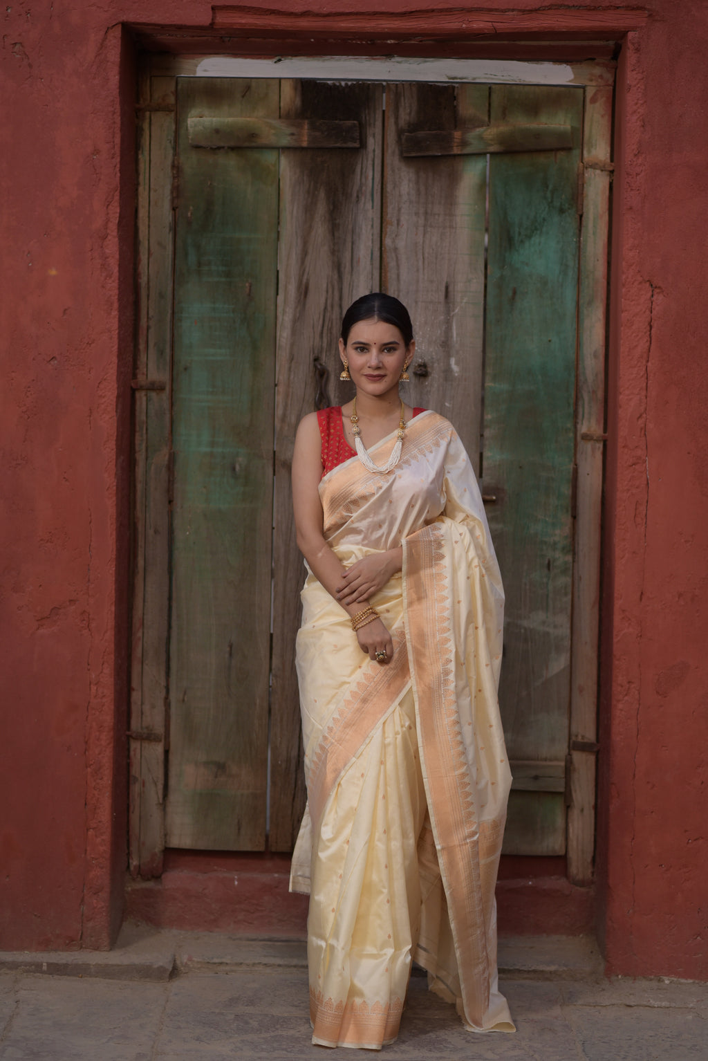 Almond Cream Pure Handwoven Banarasi Katan Silk Saree