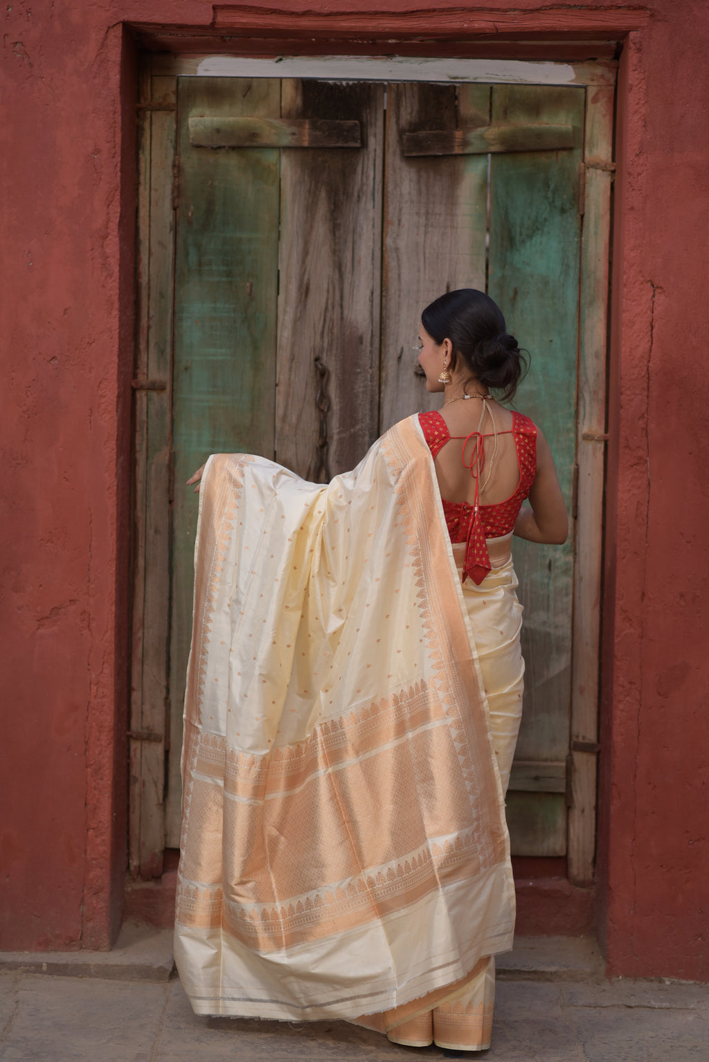 Almond Cream Pure Handwoven Banarasi Katan Silk Saree