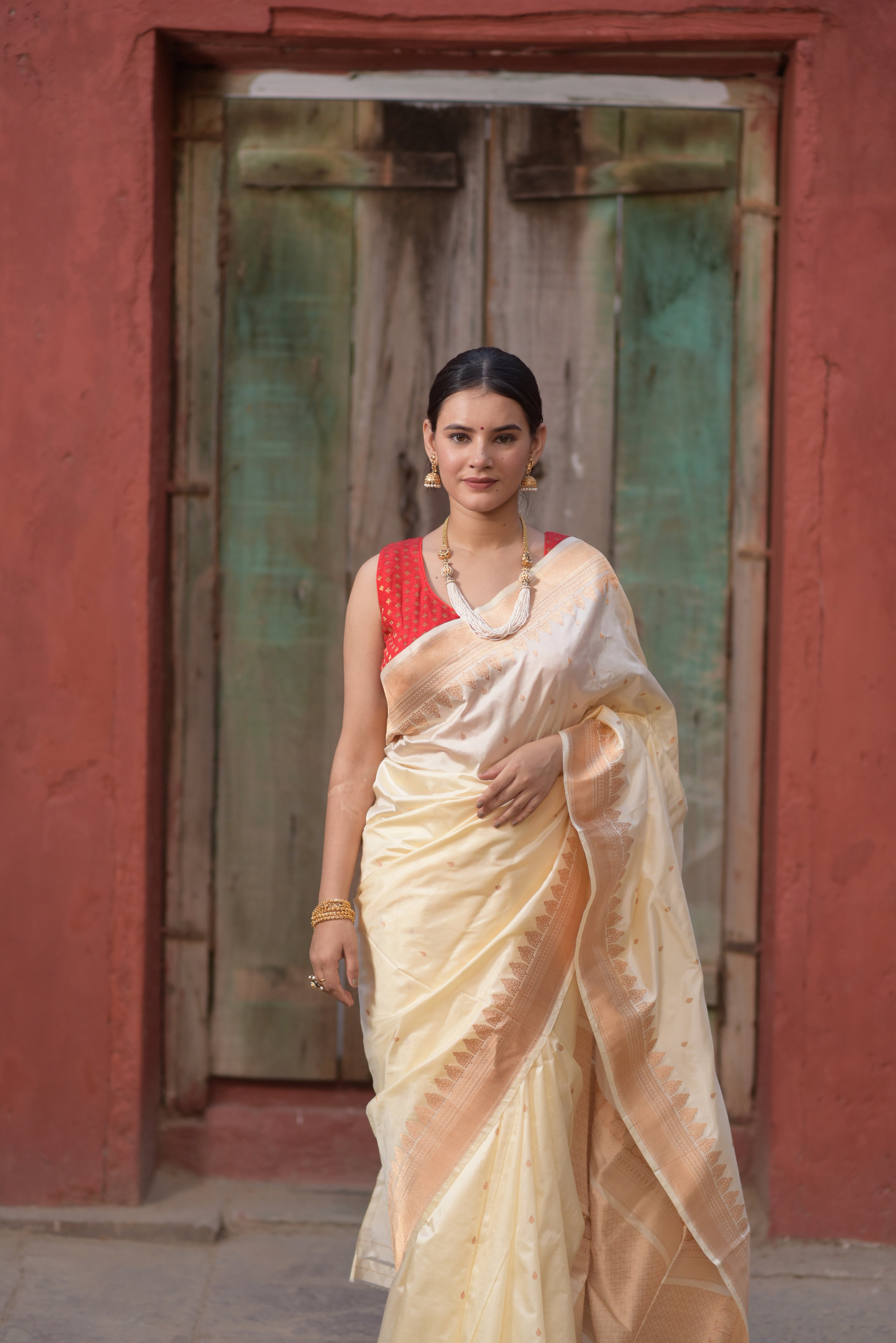 Almond Cream Pure Handwoven Banarasi Katan Silk Saree