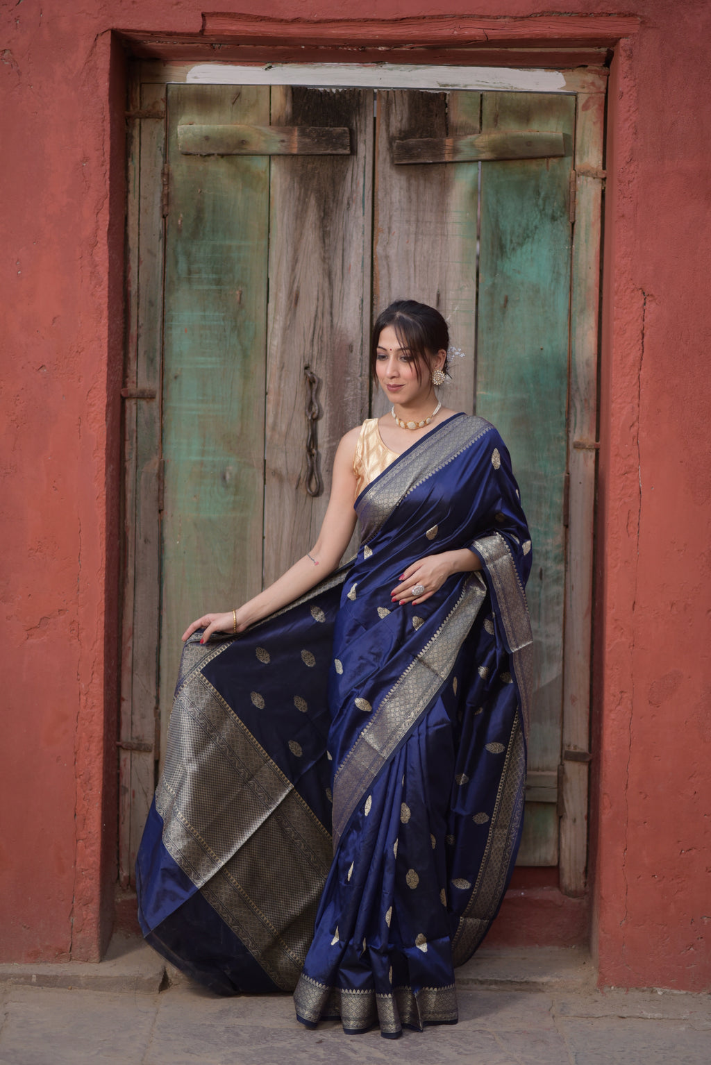 Ink Blue Pure Handwoven Banarasi Katan Silk Saree