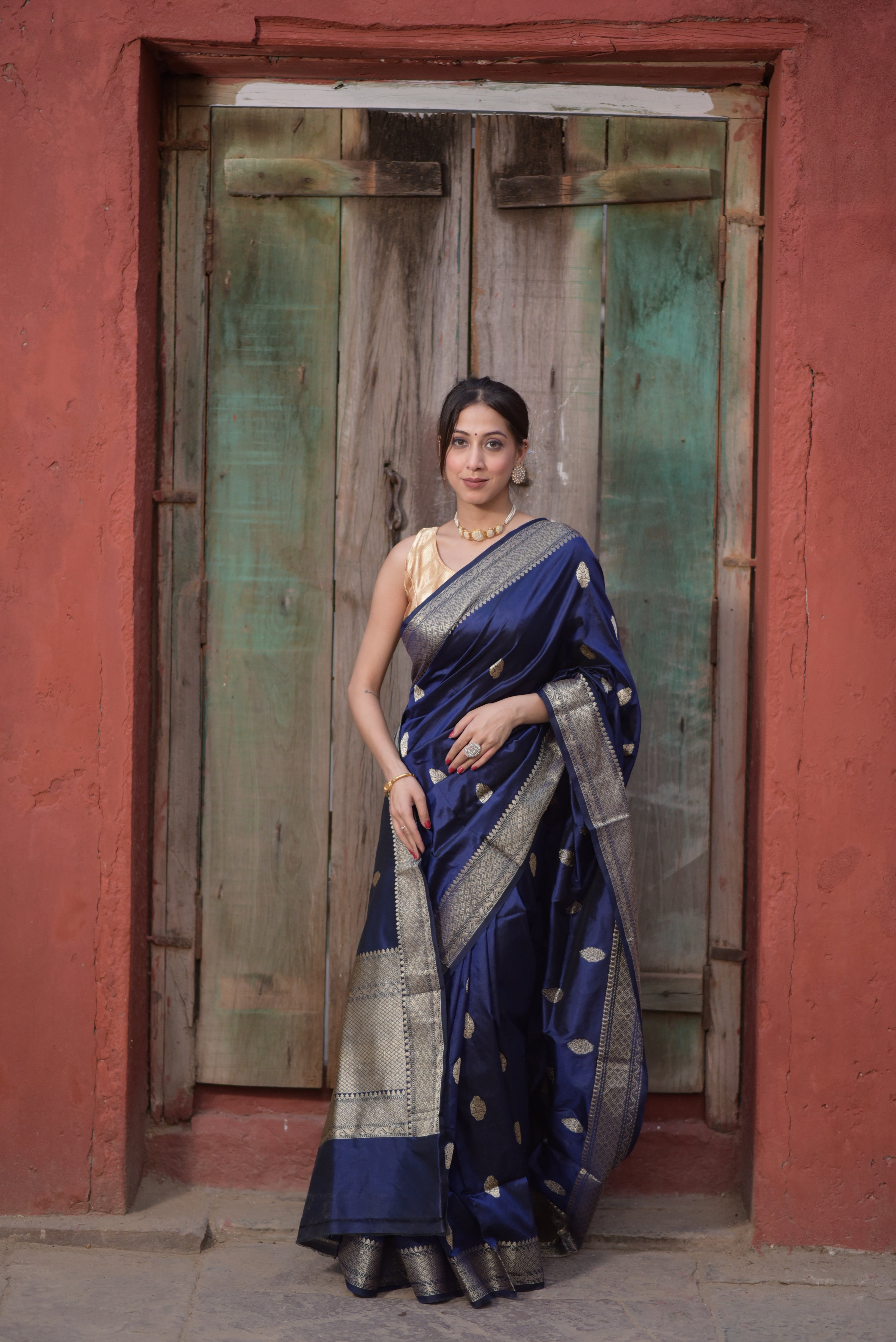 Ink Blue Pure Handwoven Banarasi Katan Silk Saree