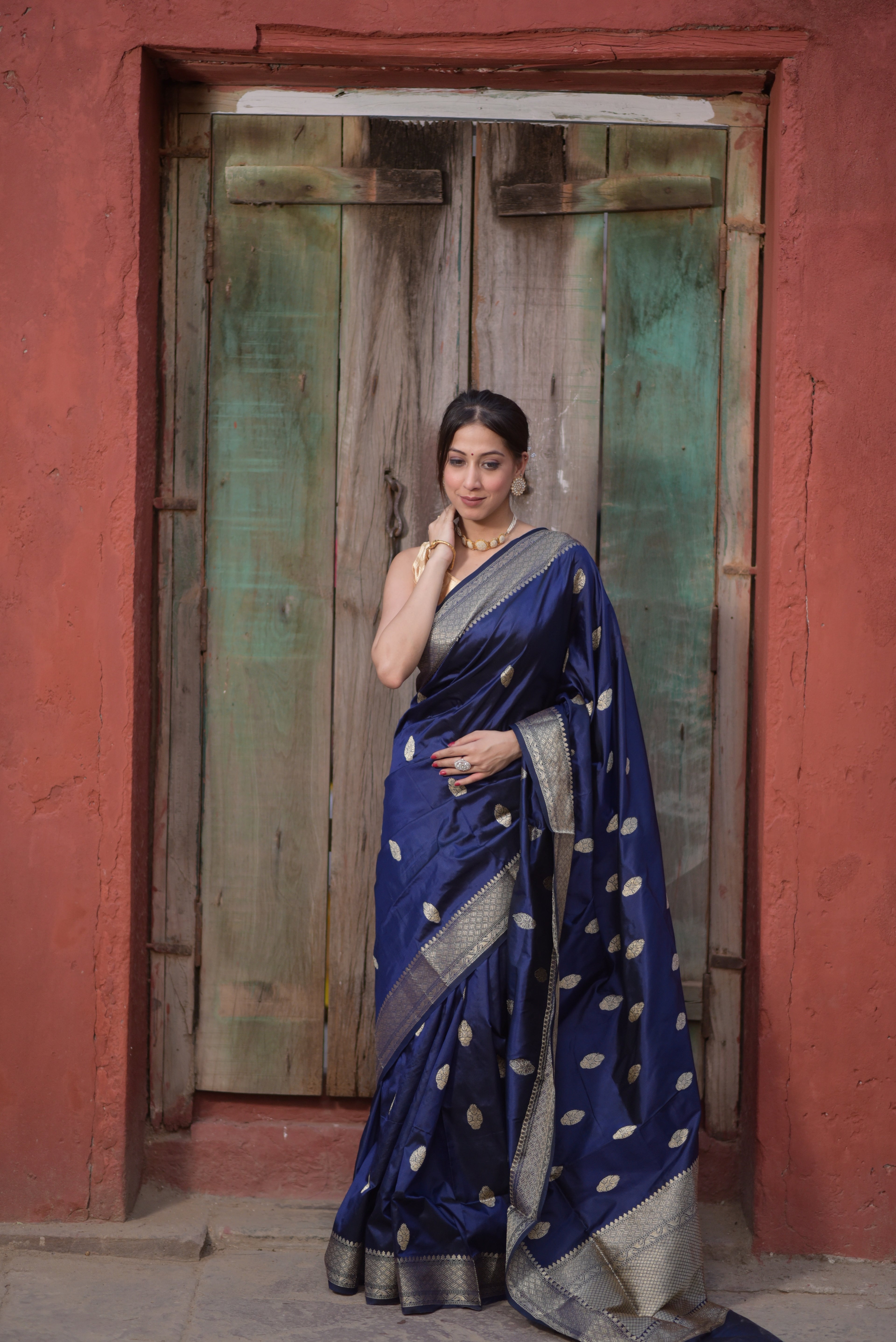 Ink Blue Pure Handwoven Banarasi Katan Silk Saree