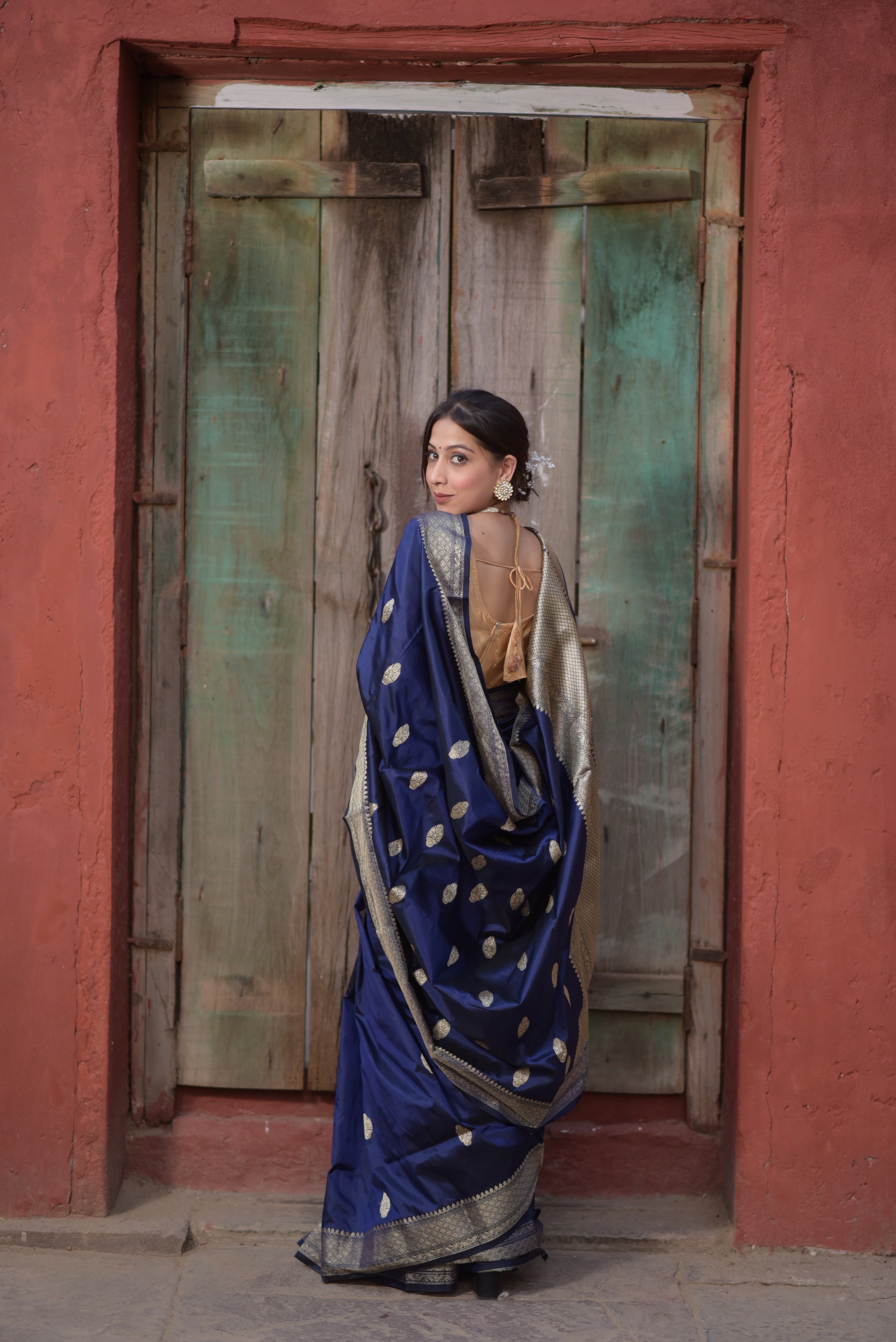 Ink Blue Pure Handwoven Banarasi Katan Silk Saree
