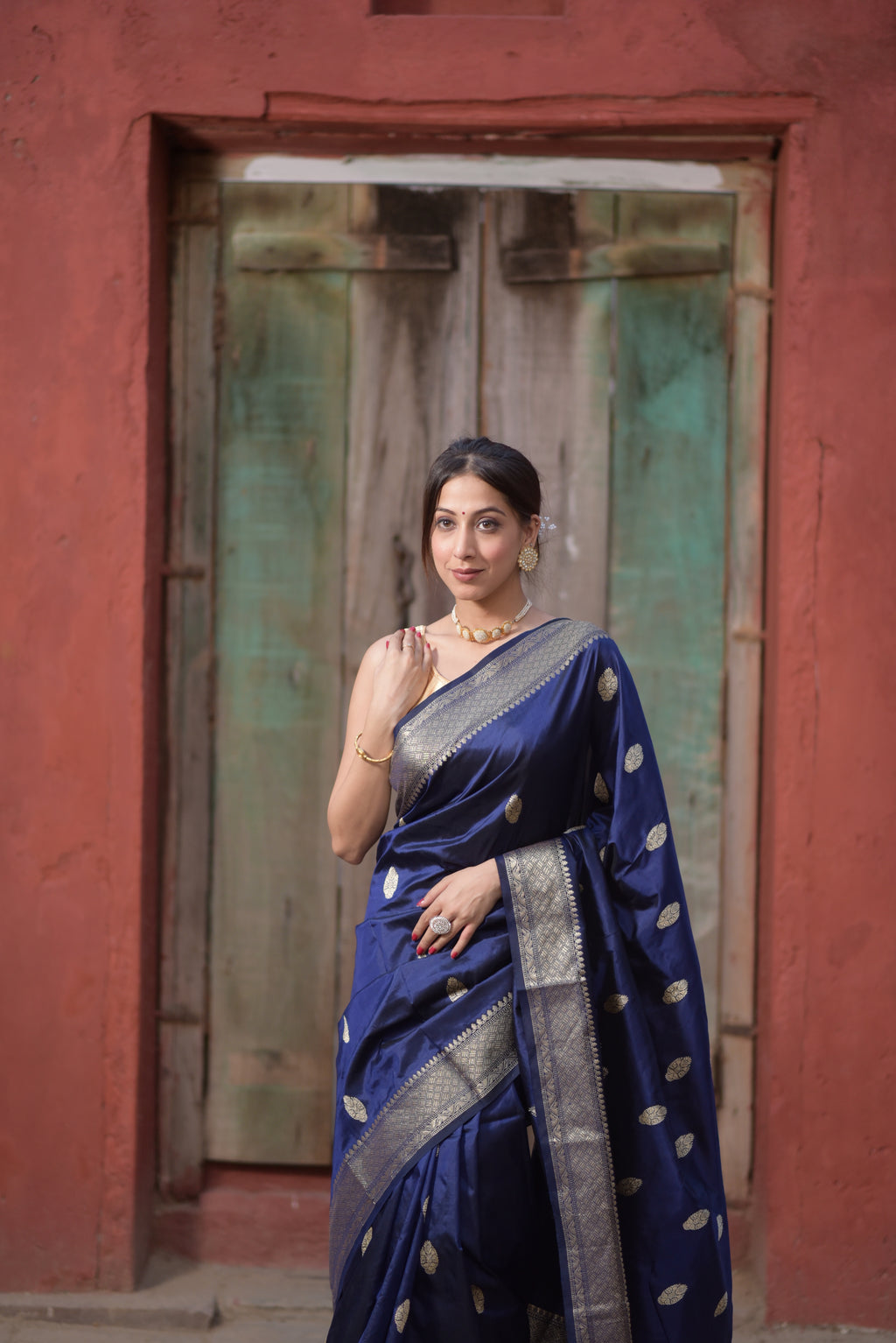 Ink Blue Pure Handwoven Banarasi Katan Silk Saree