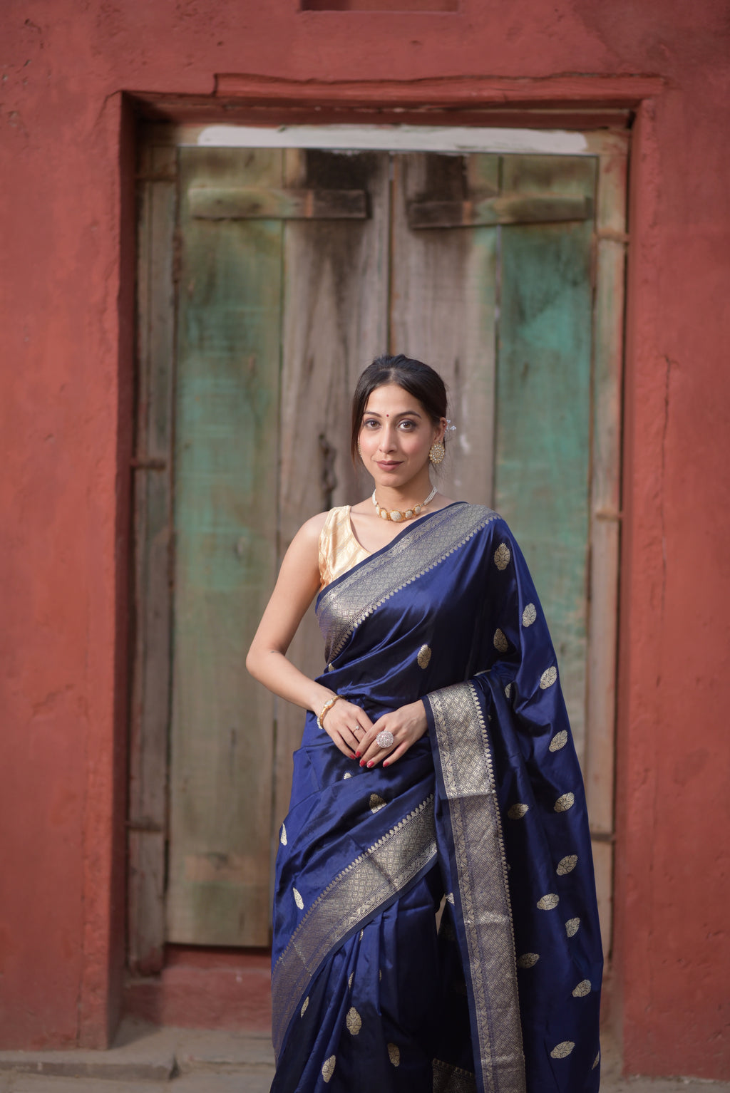 Ink Blue Pure Handwoven Banarasi Katan Silk Saree