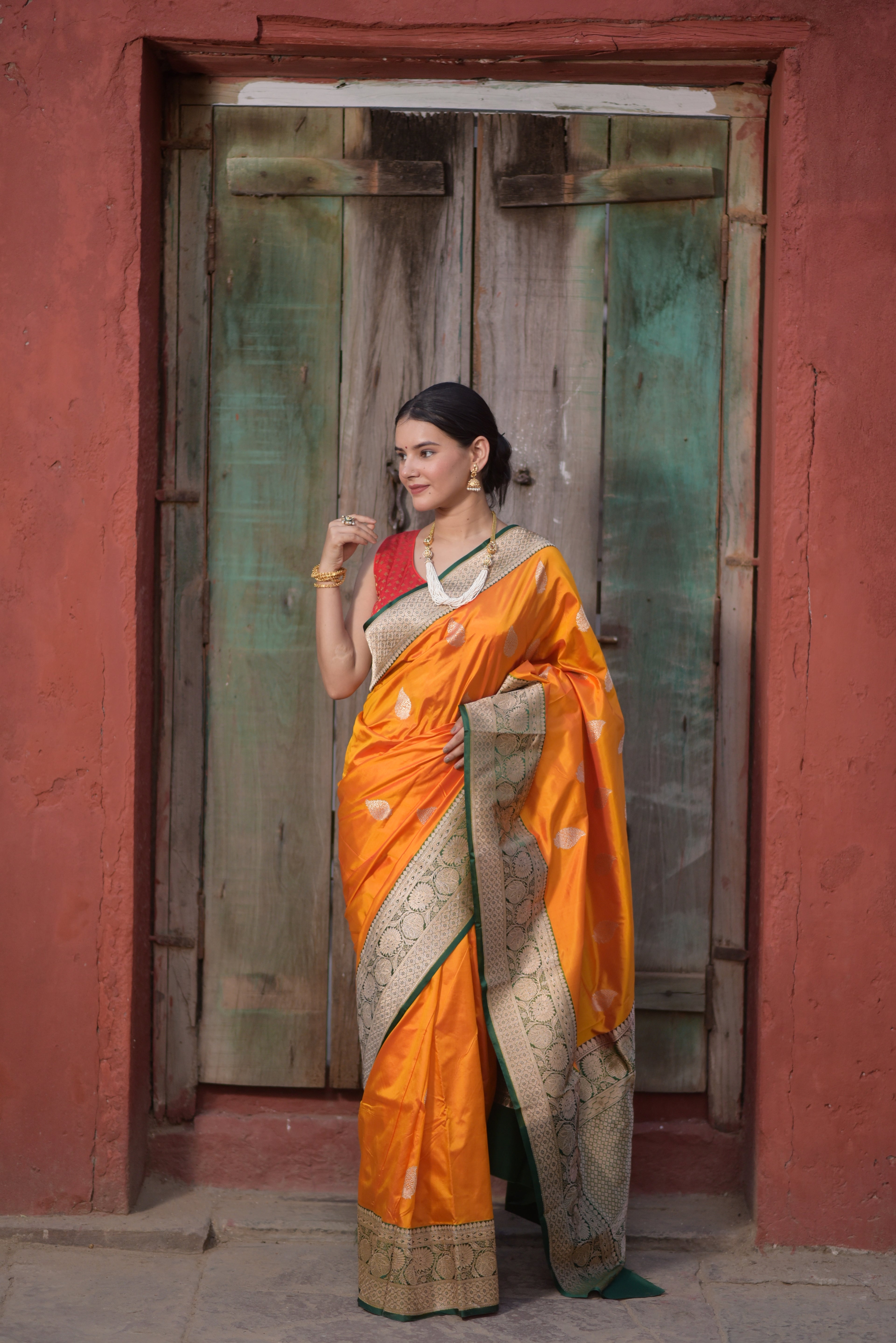 Goldenrod Pure Handwoven Banarasi Katan Silk Saree