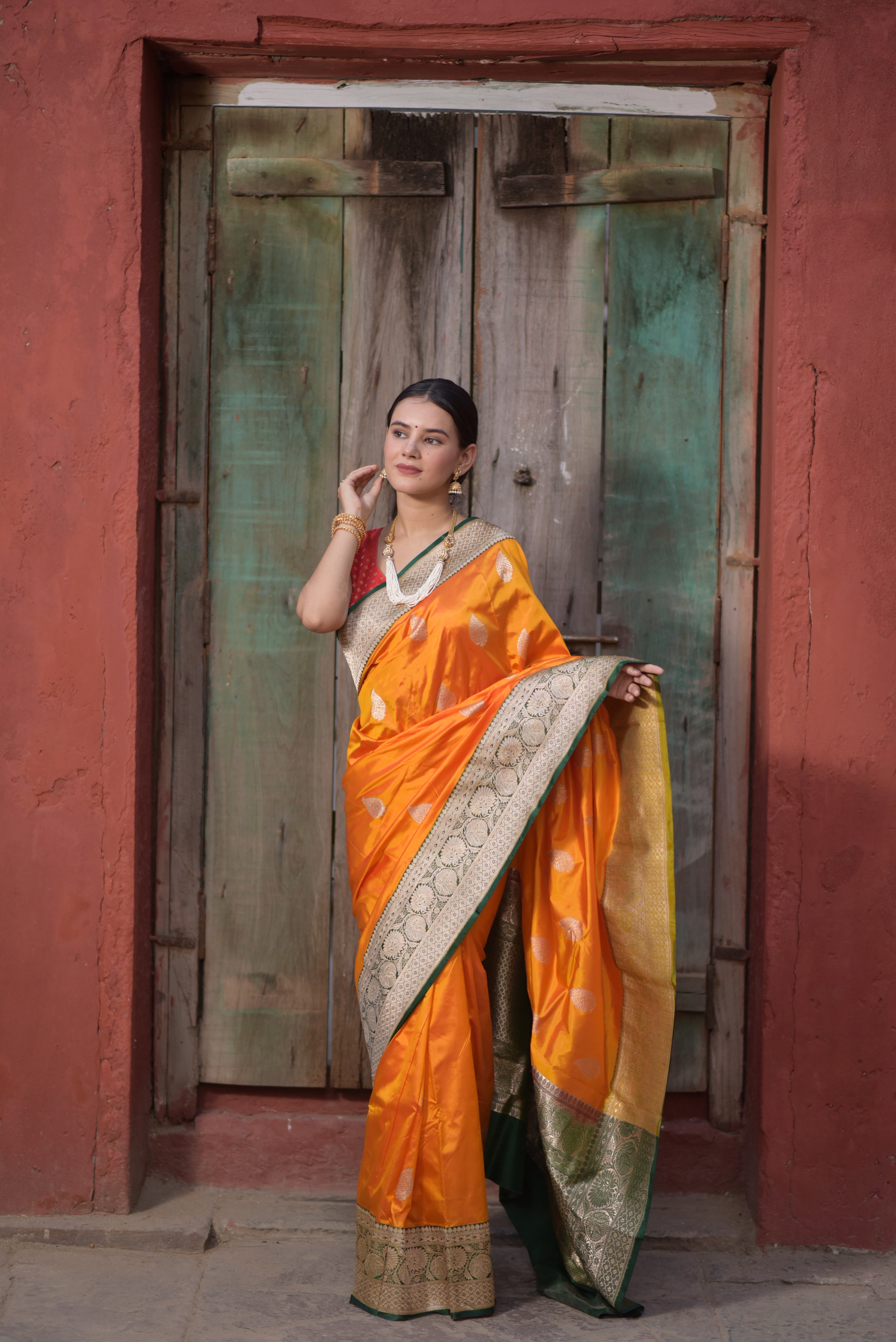 Goldenrod Pure Handwoven Banarasi Katan Silk Saree