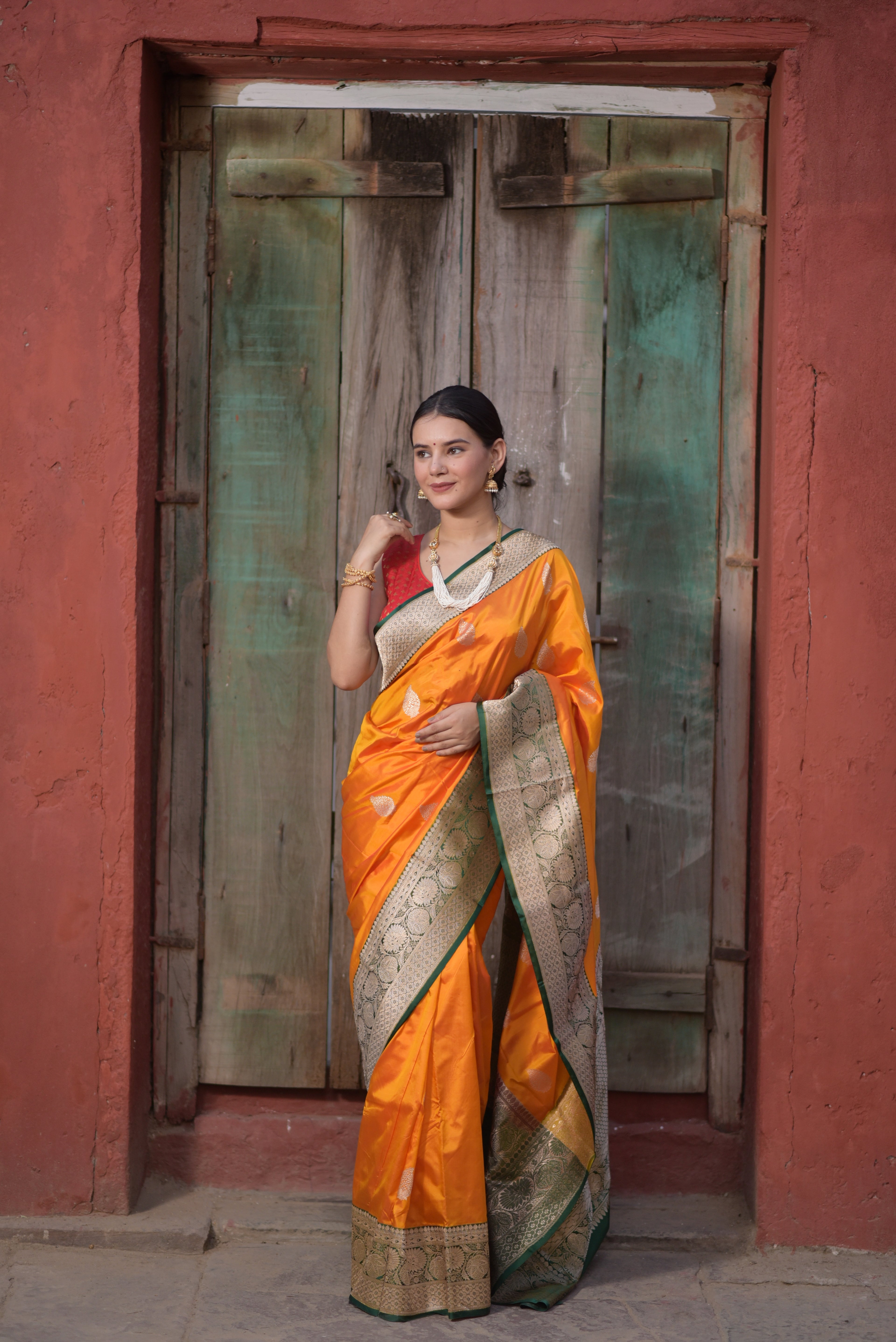 Goldenrod Pure Handwoven Banarasi Katan Silk Saree