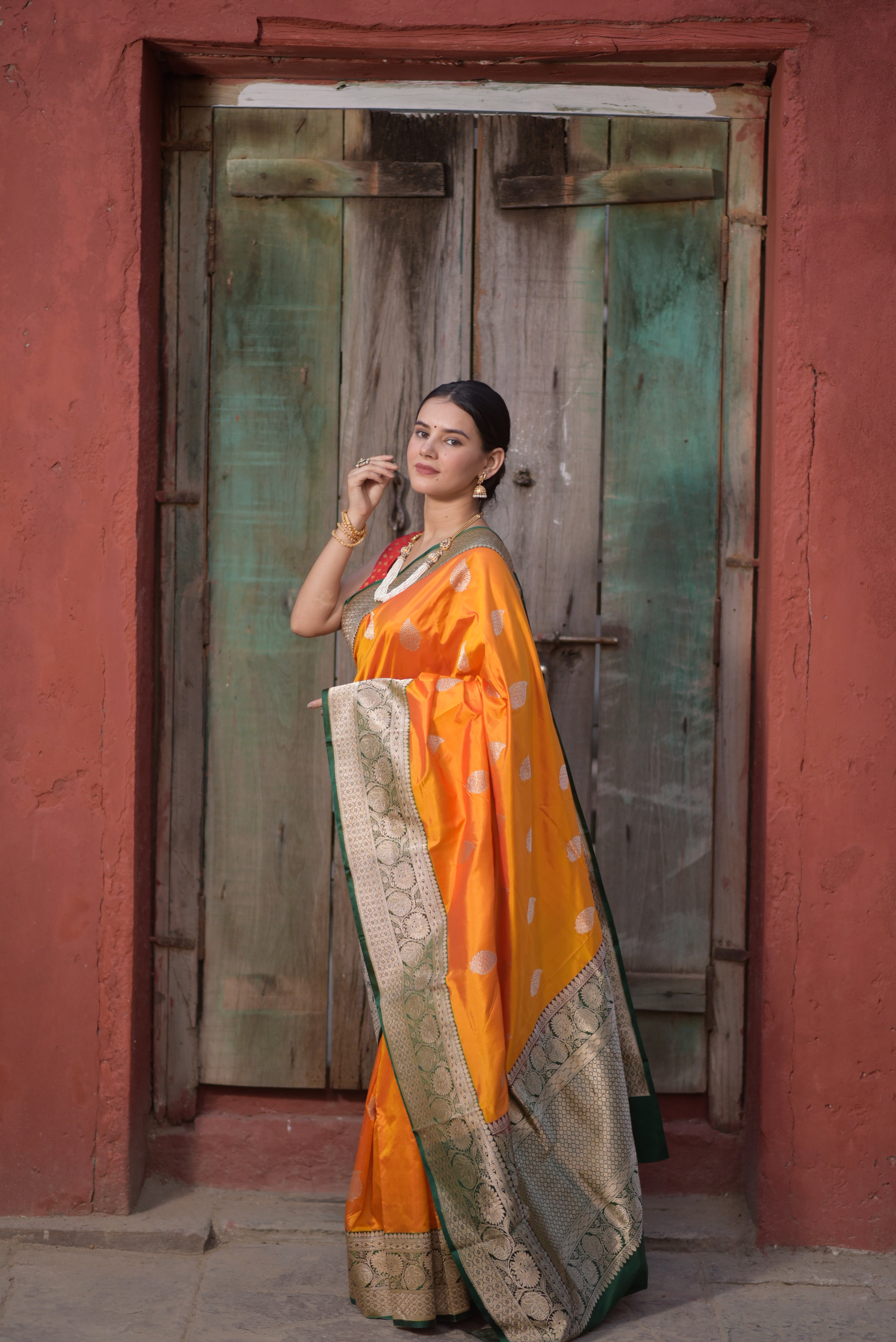 Goldenrod Pure Handwoven Banarasi Katan Silk Saree