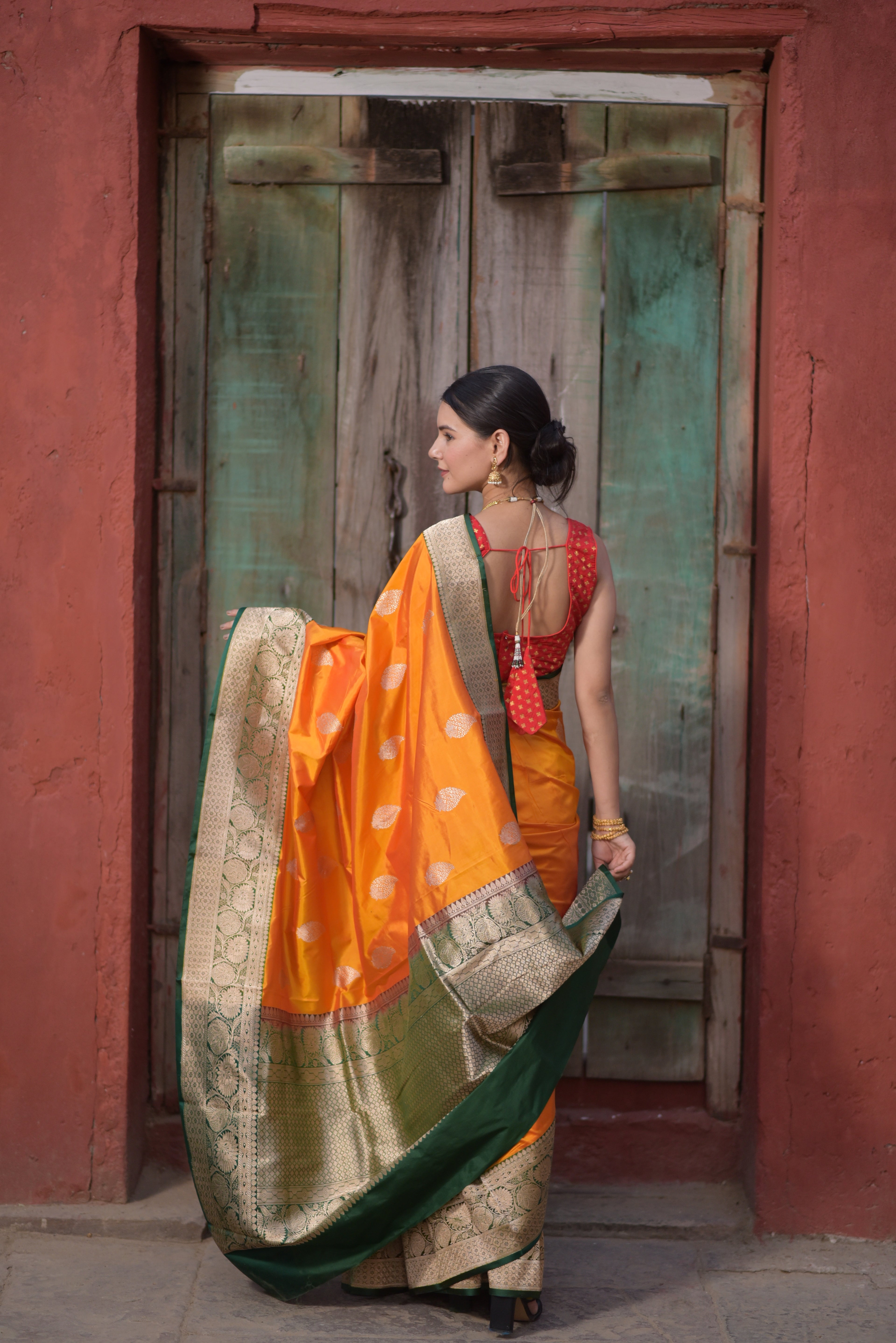 Goldenrod Pure Handwoven Banarasi Katan Silk Saree