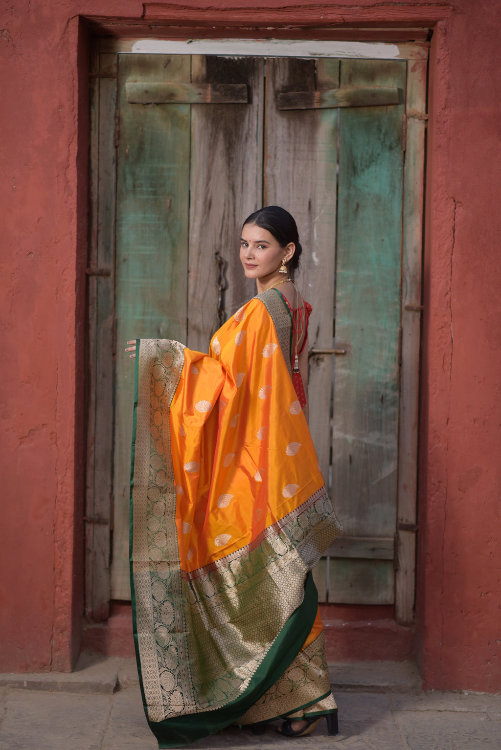Goldenrod Pure Handwoven Banarasi Katan Silk Saree
