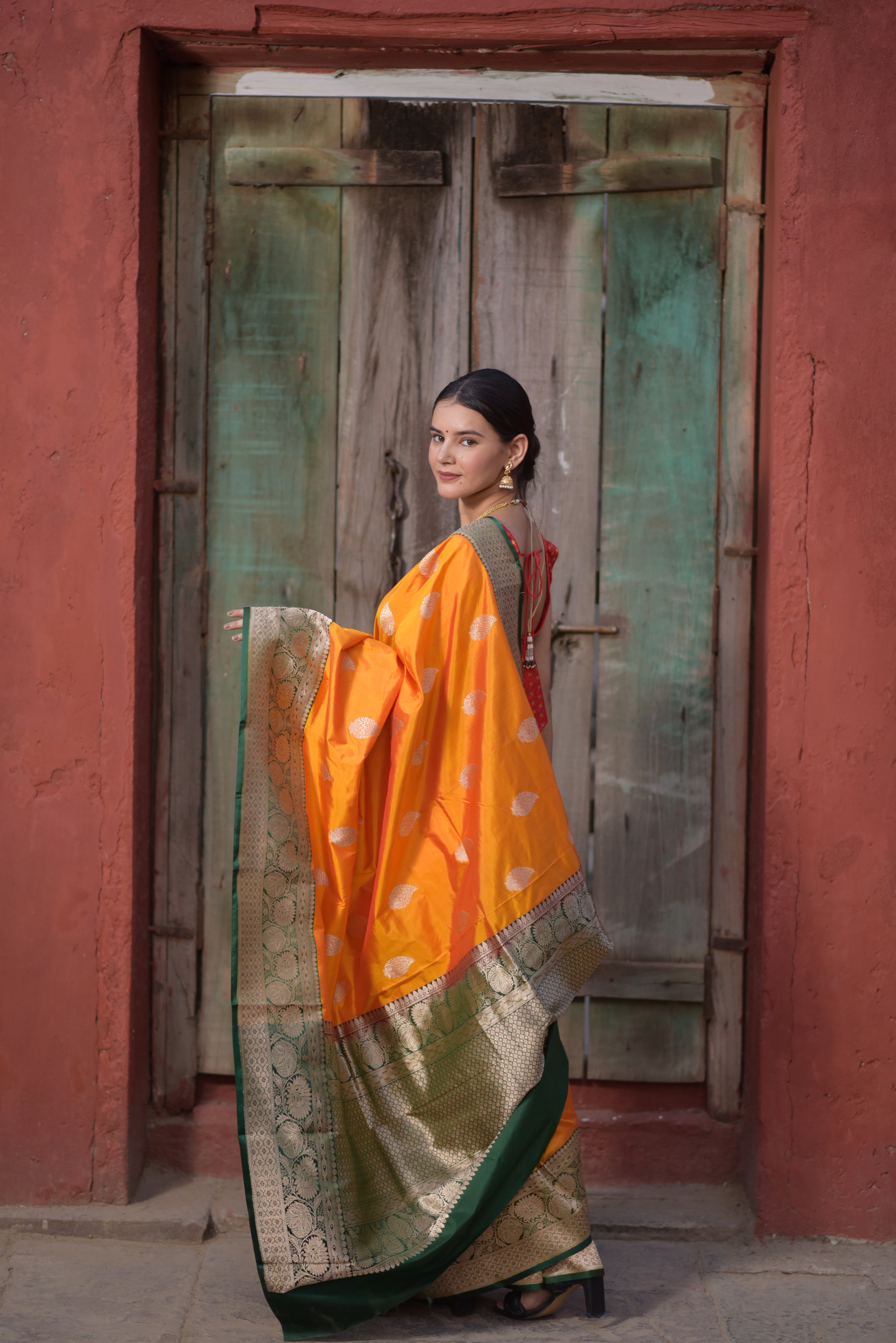Goldenrod Pure Handwoven Banarasi Katan Silk Saree